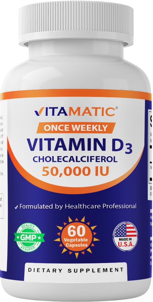 Vitamatic Vitamin D3 50,000 IU Once Weekly, 60 Veg Capsules, Made in USA