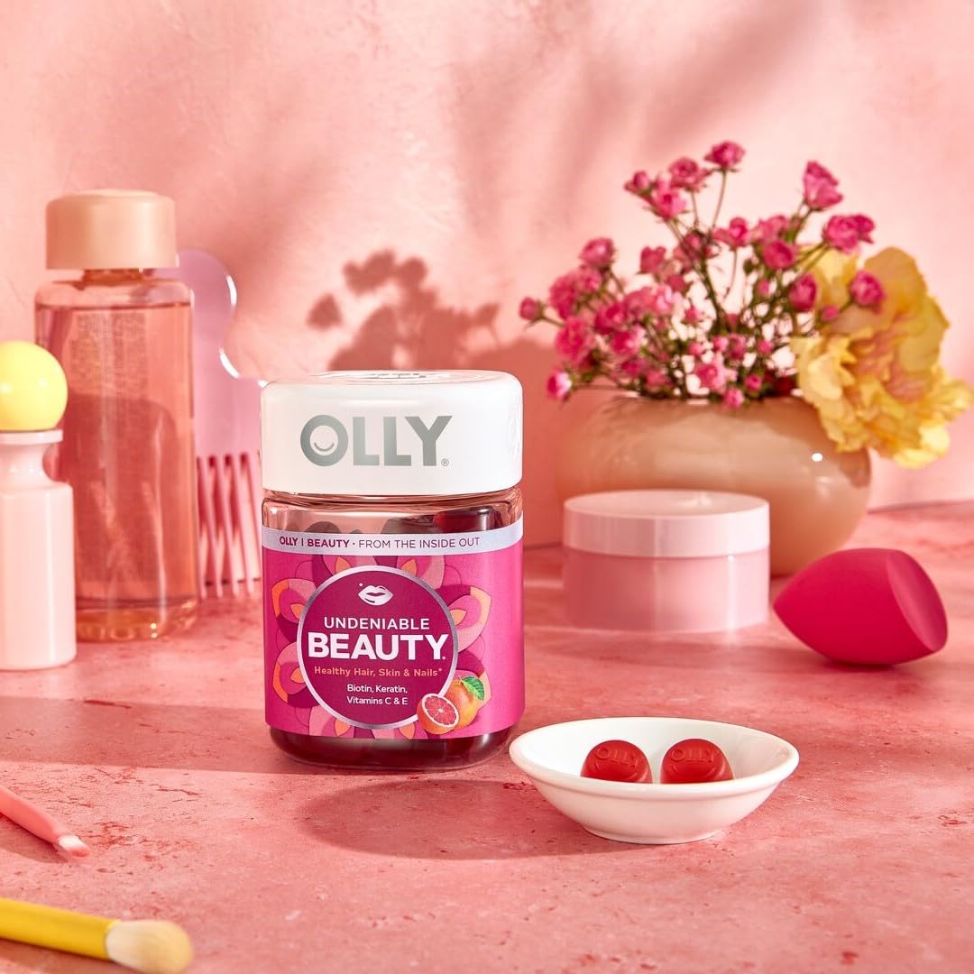 OLLY Hair Skin and Nails Gummies - Undeniable Beauty with Biotin 2500mcg Per 2 Gummies, Keratin & Vitamin C - Supports Healthy Hair, Skin, & Nails - Grapefruit Flavor - 60 Count