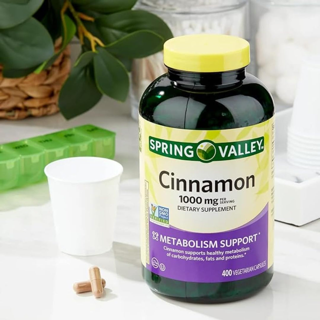 ResMask Spring Valley Cinnamon Dietary Supplement, 1000 mg, 400 Vegetarian Capsules - Metabolism Support. Includes Sticker.