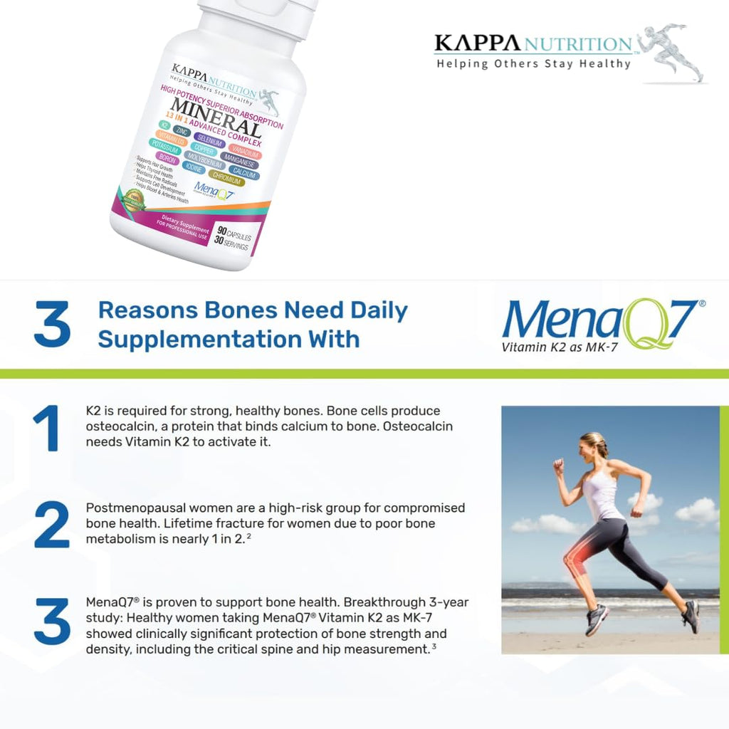 KAPPA NUTRITION (90 Capsules,Vitamin K2, Vitamin D3, Zinc, Selenium, Vanadium, Copper, Manganese, Potassium, Molybdenum, Calcium, Chromium, Iodine, Boron, Mineral 13 in 1 Advanced Complex, from