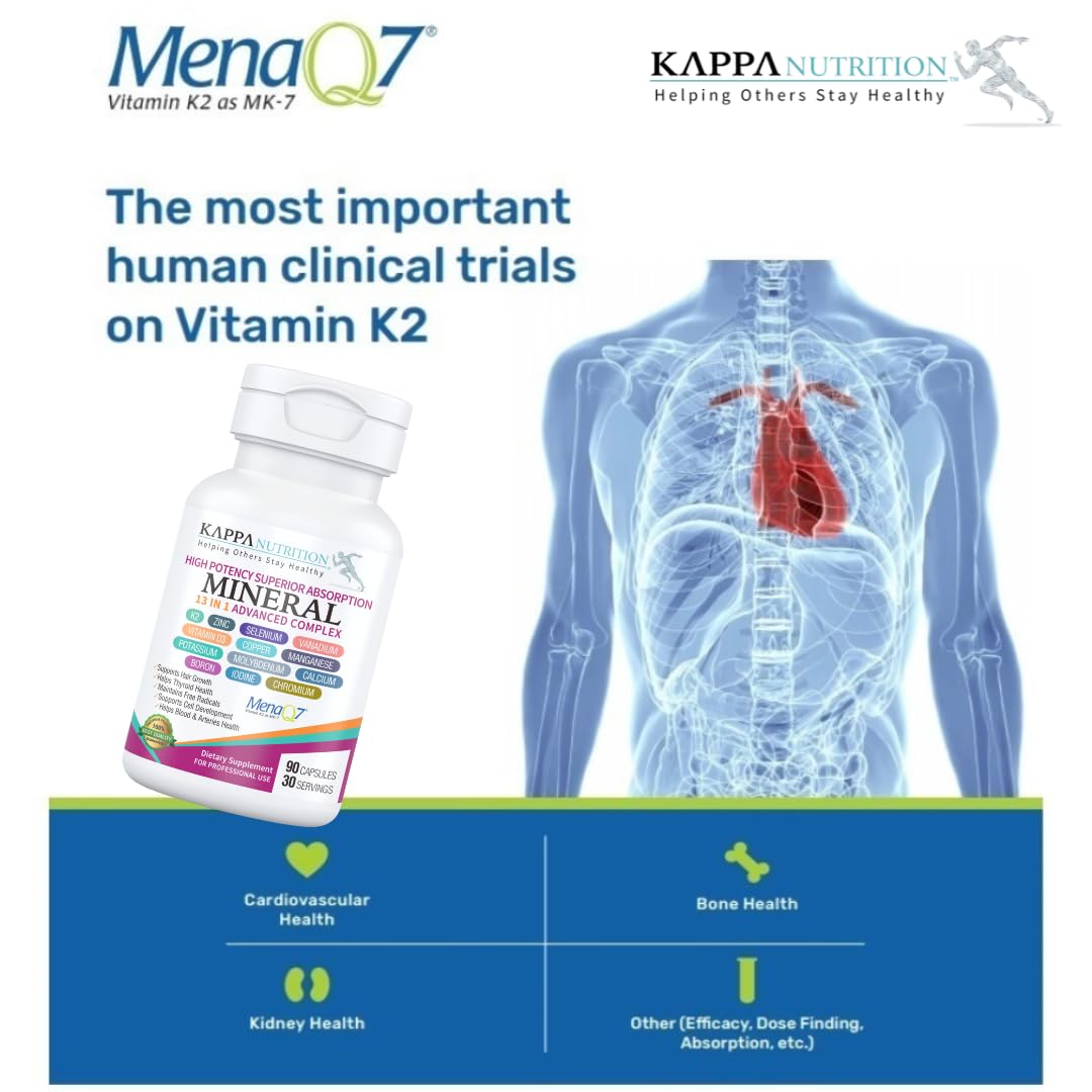 KAPPA NUTRITION (90 Capsules,Vitamin K2, Vitamin D3, Zinc, Selenium, Vanadium, Copper, Manganese, Potassium, Molybdenum, Calcium, Chromium, Iodine, Boron, Mineral 13 in 1 Advanced Complex, from