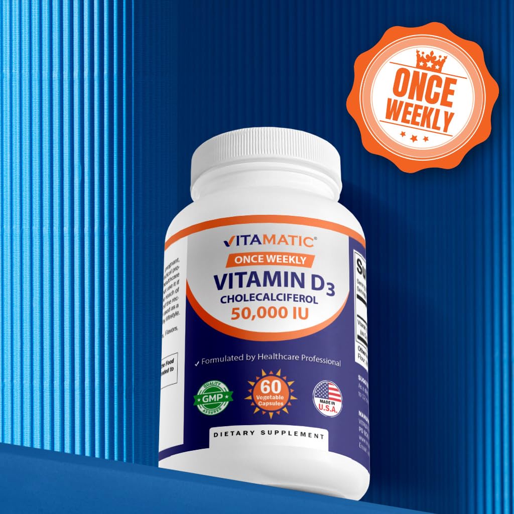 Vitamatic Vitamin D3 50,000 IU Once Weekly, 60 Veg Capsules, Made in USA
