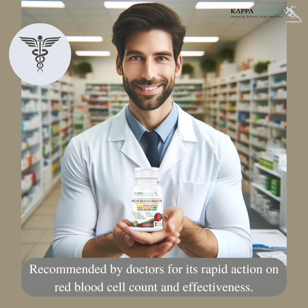 KAPPA NUTRITION Iron 26mg, Vitamin C & Orange 150mg, Folate 667mcg DFE, Vitamin B12, Beetroot, Brewers Yeast, Broccoli & MCT Oil 9 in 1 Advanced Complex (90 Capsules)