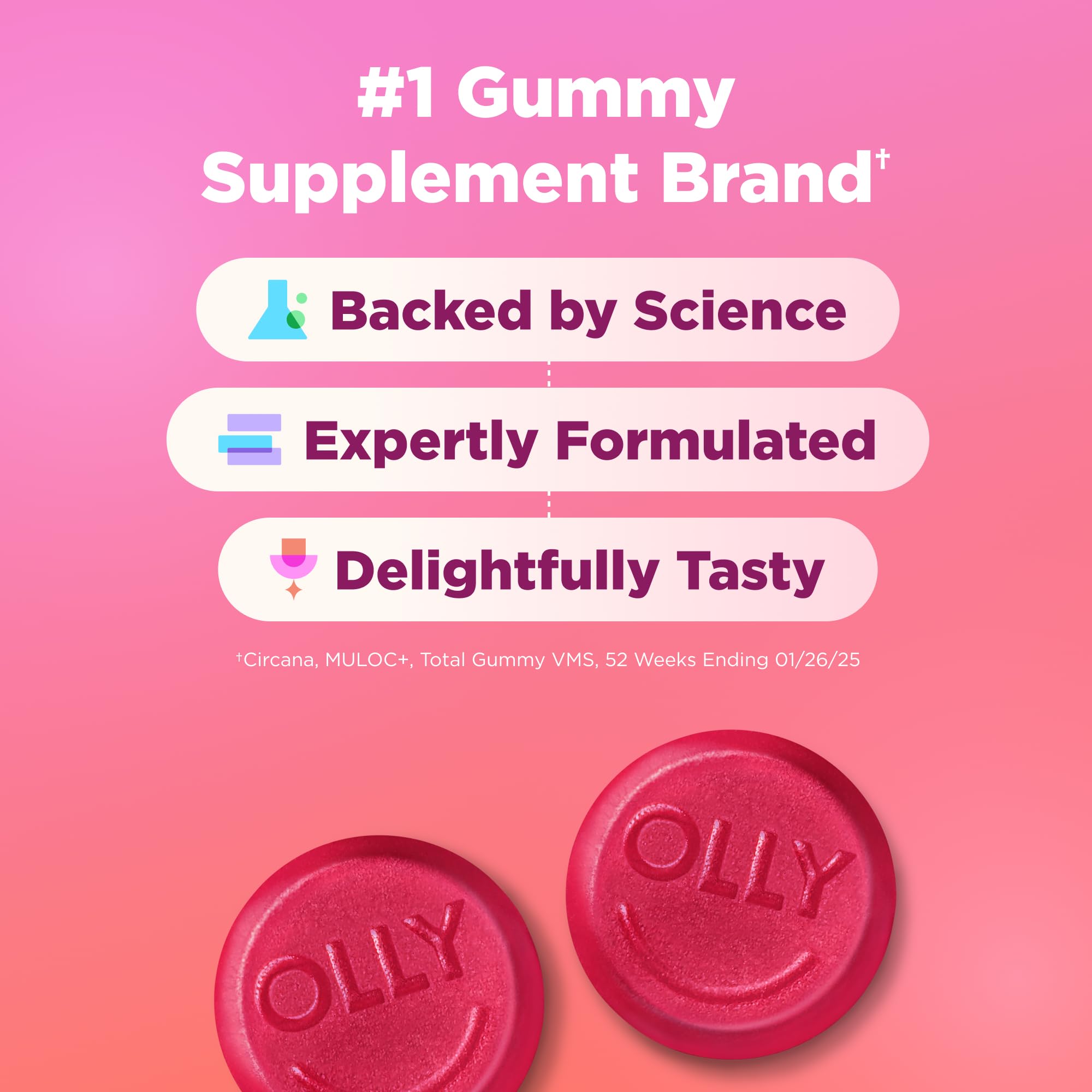 OLLY Hair Skin and Nails Gummies - Undeniable Beauty with Biotin 2500mcg Per 2 Gummies, Keratin & Vitamin C - Supports Healthy Hair, Skin, & Nails - Grapefruit Flavor - 60 Count