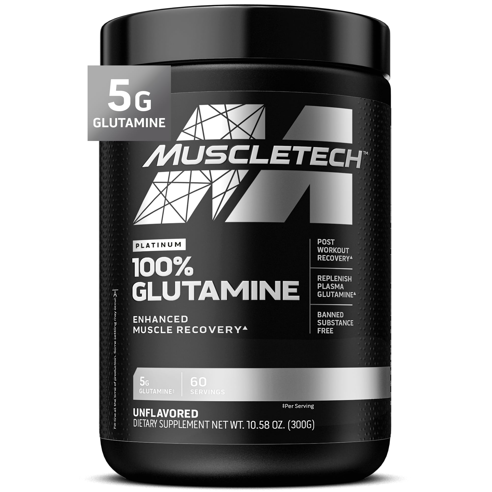 MuscleTech Glutamine Powder | 100% Pure L Glutamine Powder | Post Workout Recovery Drink | L-Glutamine Powder for Men & Women | Muscle Recovery | Unflavored (60 Servings)