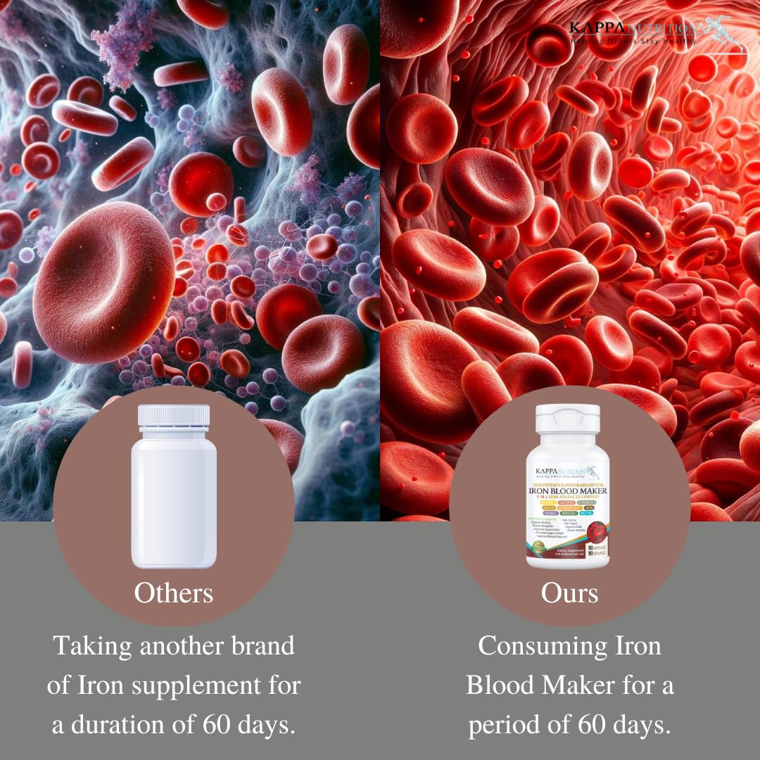 KAPPA NUTRITION Iron 26mg, Vitamin C & Orange 150mg, Folate 667mcg DFE, Vitamin B12, Beetroot, Brewers Yeast, Broccoli & MCT Oil 9 in 1 Advanced Complex (90 Capsules)