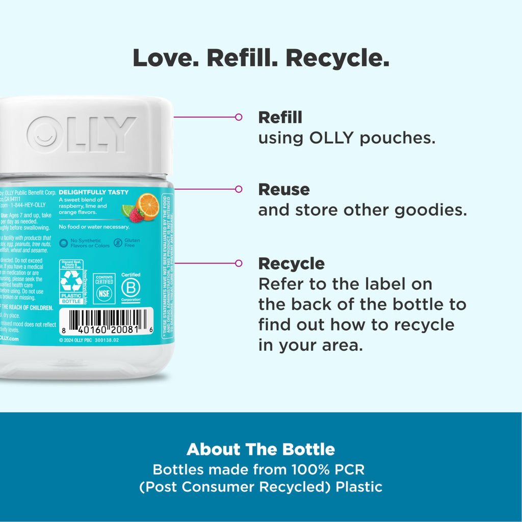 OLLY Kids Chillax Gummy, For a Calm and Relaxed Mood*, Magnesium, L-Theanine, Lemon Balm Extract, Chewable Supplement, Sherbet Flavored, 25 Day Supply - 50 Count (Packaging May Vary)