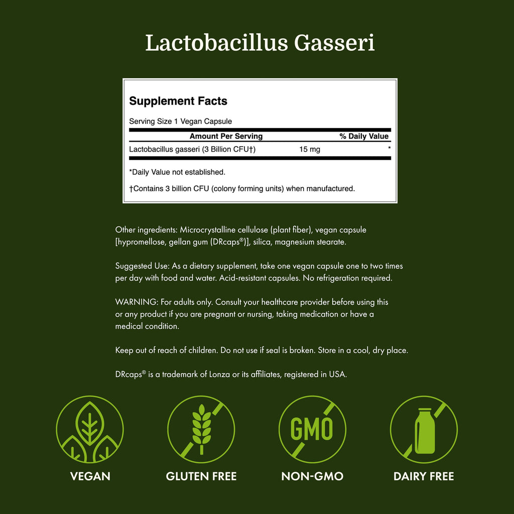 Swanson Lactobacillus Gasseri Probiotic for Adults Seeking Digestive and Metabolic Support with 3 Billion CFU - Acid-Resistant, No Refrigeration (60 Vegan Capsules)