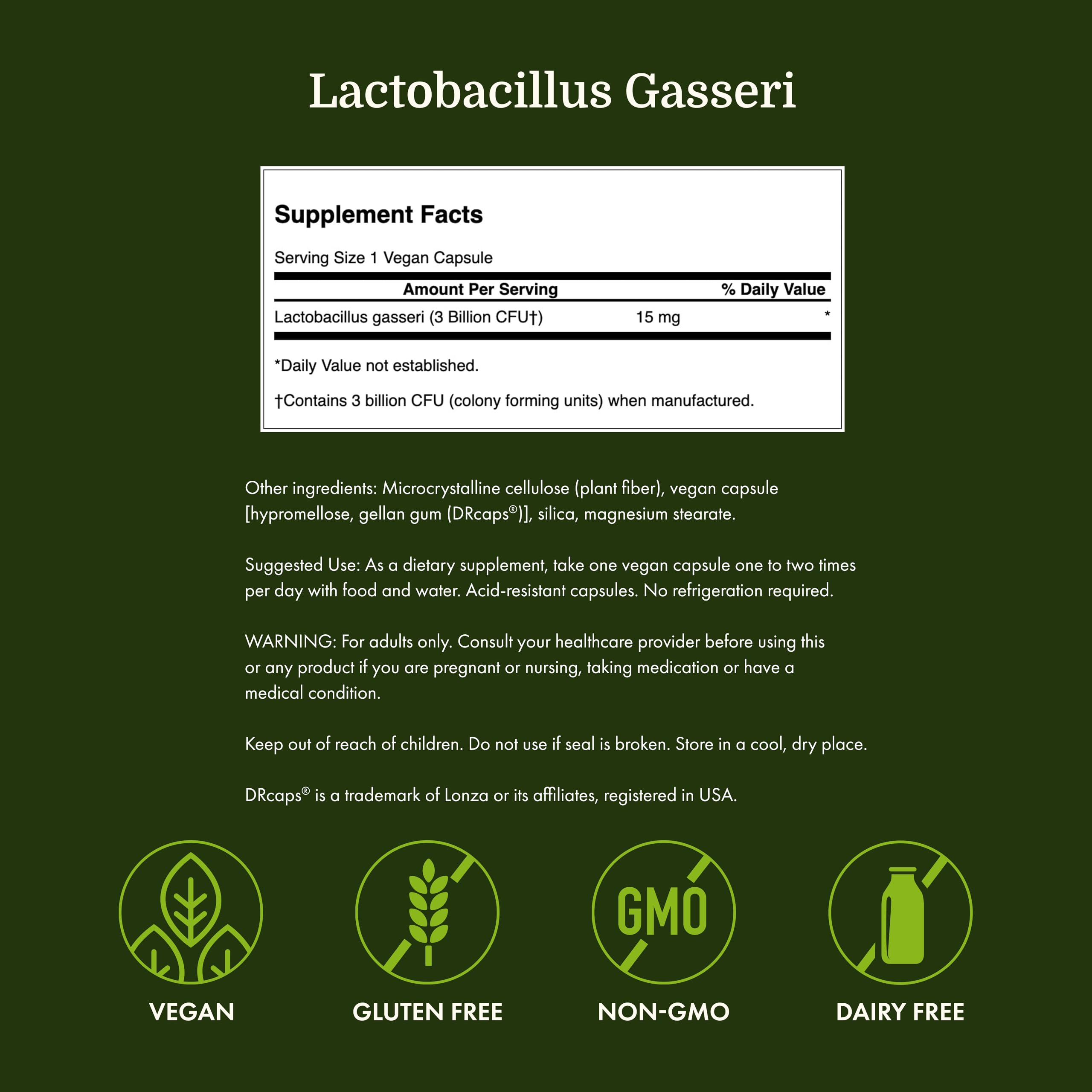 Swanson Lactobacillus Gasseri Probiotic for Adults Seeking Digestive and Metabolic Support with 3 Billion CFU - Acid-Resistant, No Refrigeration (60 Vegan Capsules)