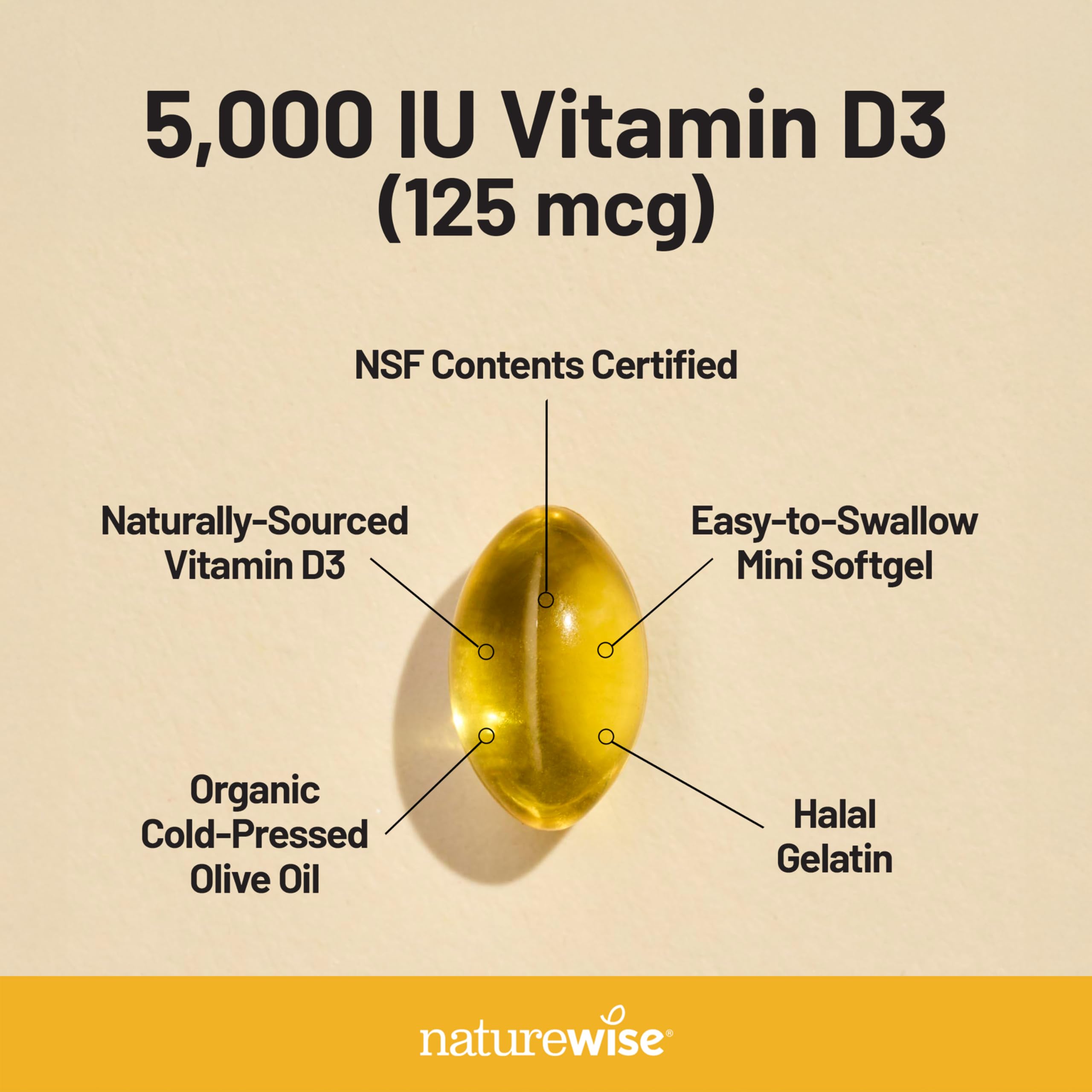 NatureWise Vitamin D3 5000iu (125 mcg) 1 Year Supply for Immune Support, Healthy Muscle Function, and Bone Health, Gluten Free in Organic Extra Virgin Olive Oil, (Mini Softgel), 360 Count