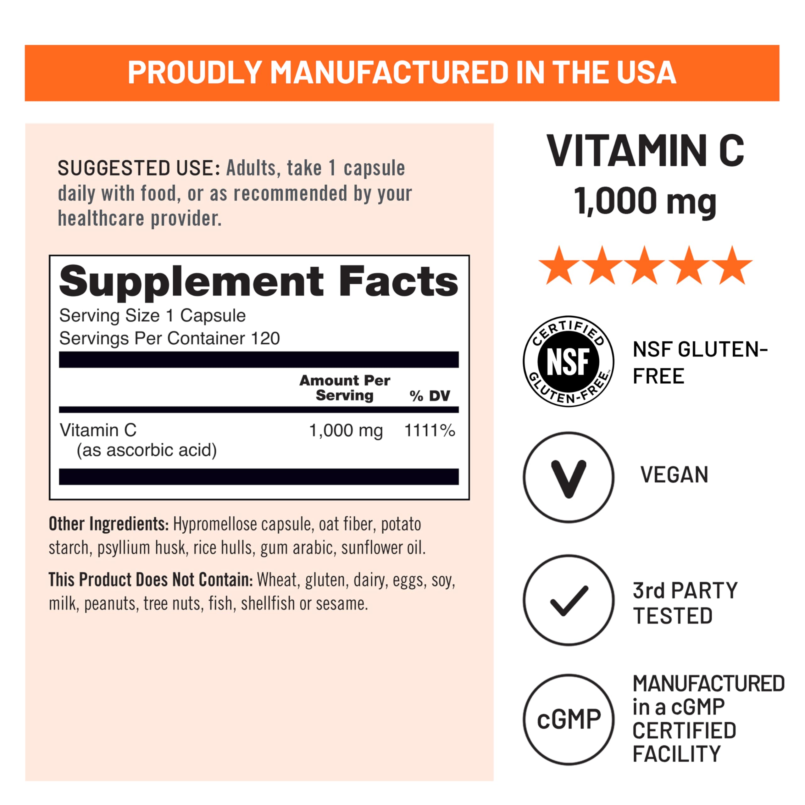 NatureWise Vitamin C 1000mg Capsules - Extra Strength Vegan Vitamin C for Daily Antioxidant & Immune Support - Non-GMO, USA Manufactured - 120 Capsules[120-Day Supply]