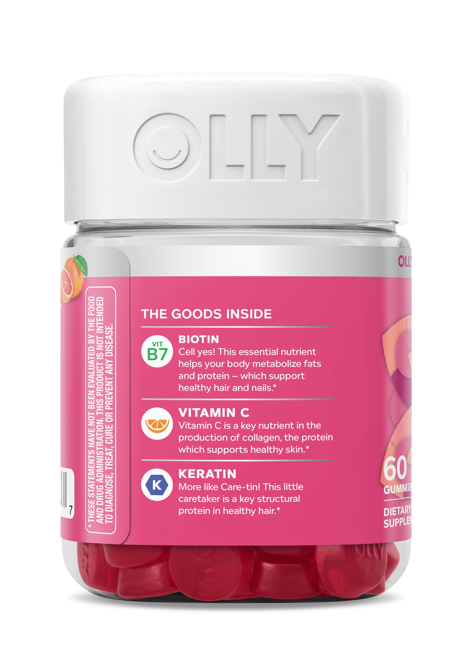 OLLY Hair Skin and Nails Gummies - Undeniable Beauty with Biotin 2500mcg Per 2 Gummies, Keratin & Vitamin C - Supports Healthy Hair, Skin, & Nails - Grapefruit Flavor - 60 Count