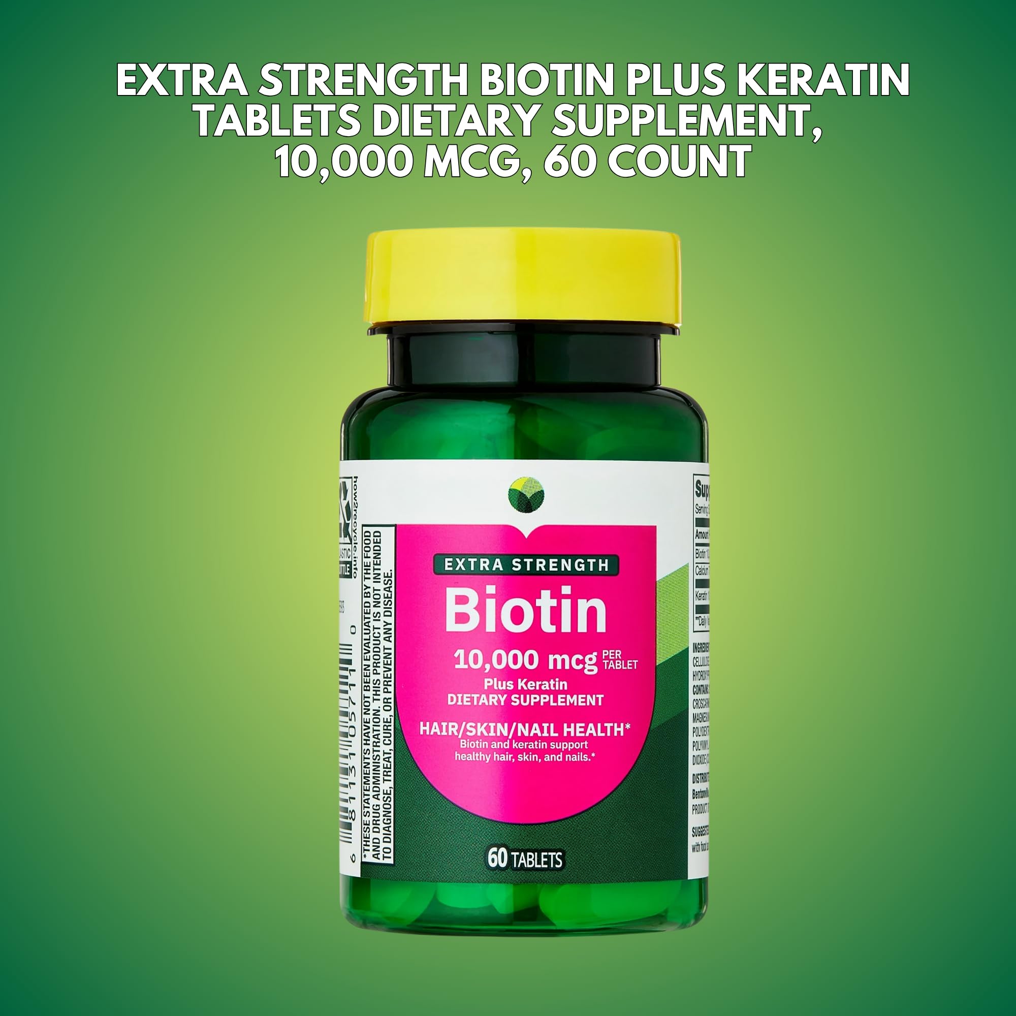 KP+ Biotin 10,000 mcg + Keratin | Supports Hair, Skin & Nail Health | Gluten Free | 60 Tablets | Pack of 1
