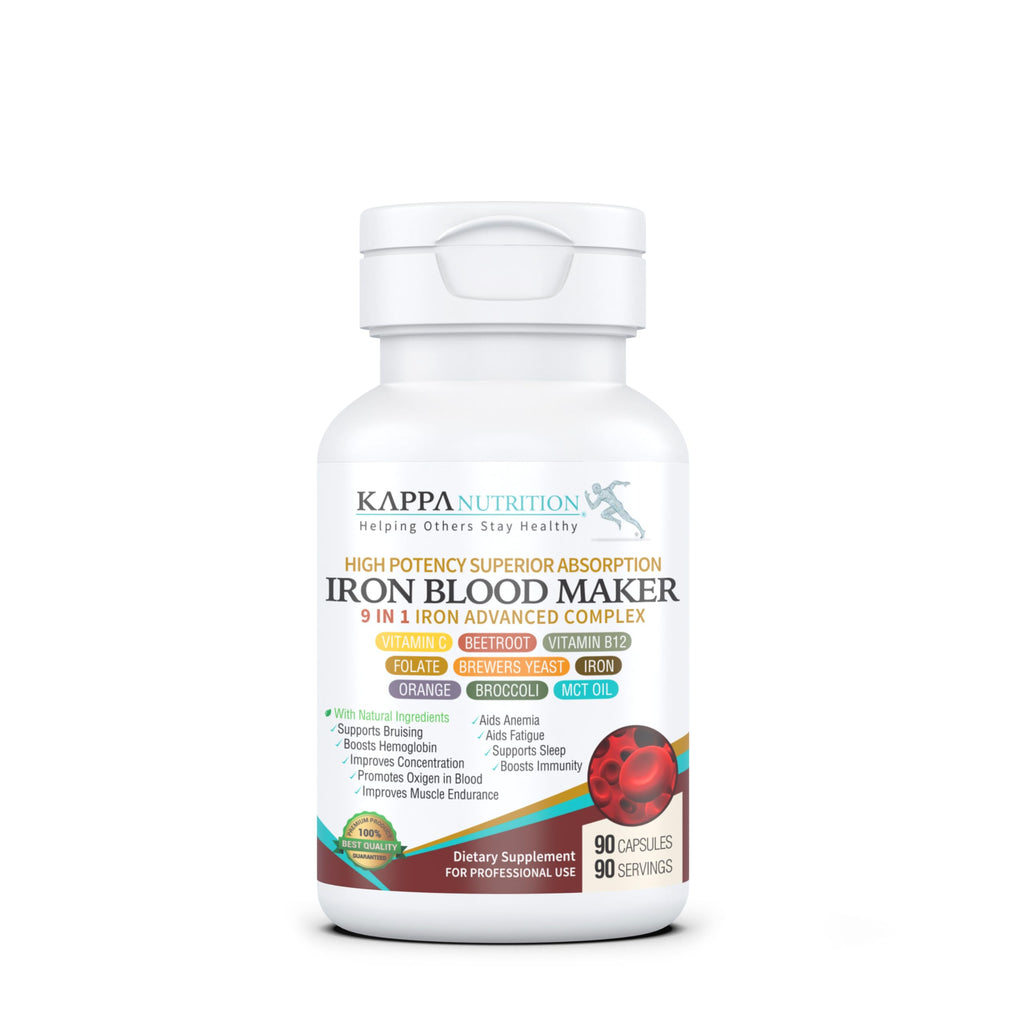 KAPPA NUTRITION Iron 26mg, Vitamin C & Orange 150mg, Folate 667mcg DFE, Vitamin B12, Beetroot, Brewers Yeast, Broccoli & MCT Oil 9 in 1 Advanced Complex (90 Capsules)