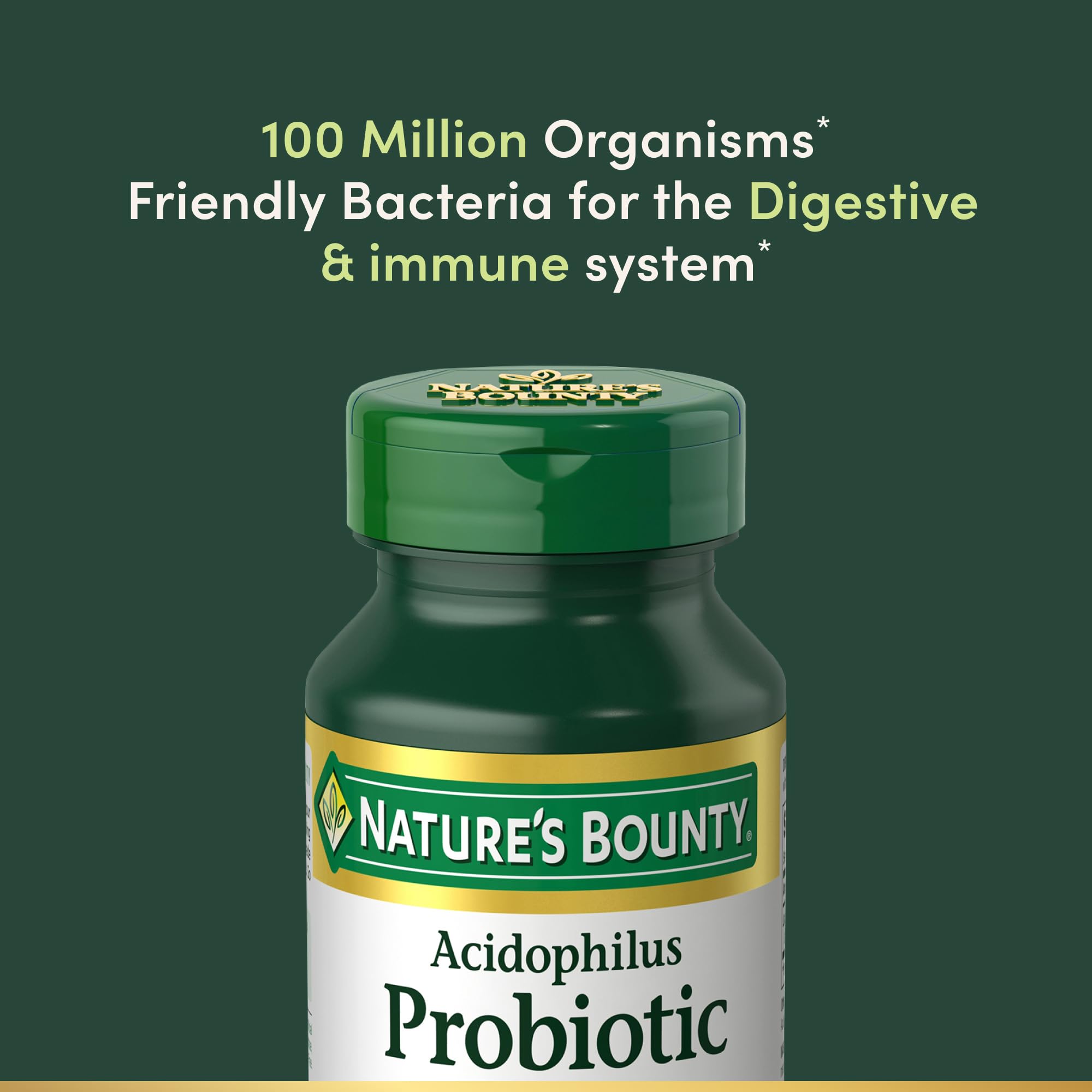 Nature's Bounty Lactobacillus Acidophilus Probiotic Supplement - Daily Probiotic for Women/Men Digestive Health, 100 Million Organisms, Vegetarian, 1 Serving per Day, 120 Tablets