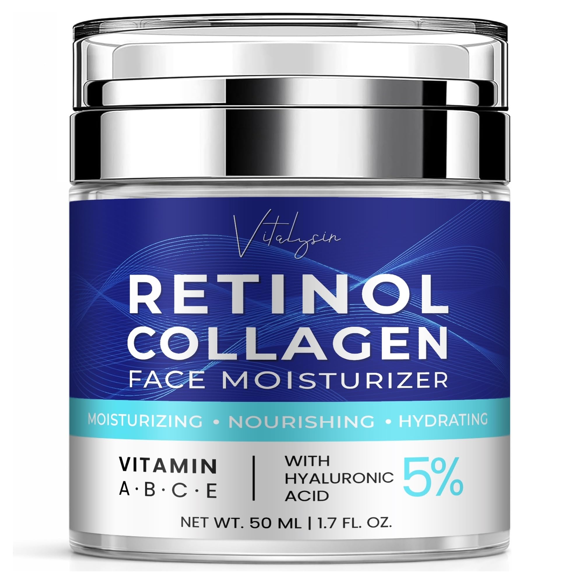 Face Moisturizer for Aging Skin: Wrinkle Cream for Older Women and Men 50 and 60 plus with Retinol, Collagen and Hyaluronic Acid – Facial Moisturizer for Mature Skin, 1.7 fl. Oz (Medium, Unscented)