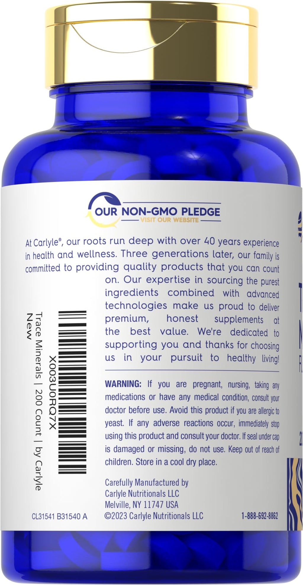 Carlyle Trace Minerals | 200 Tablets | Full Spectrum Supplement | Non-GMO & Gluten Free Complex | by Vital Trace