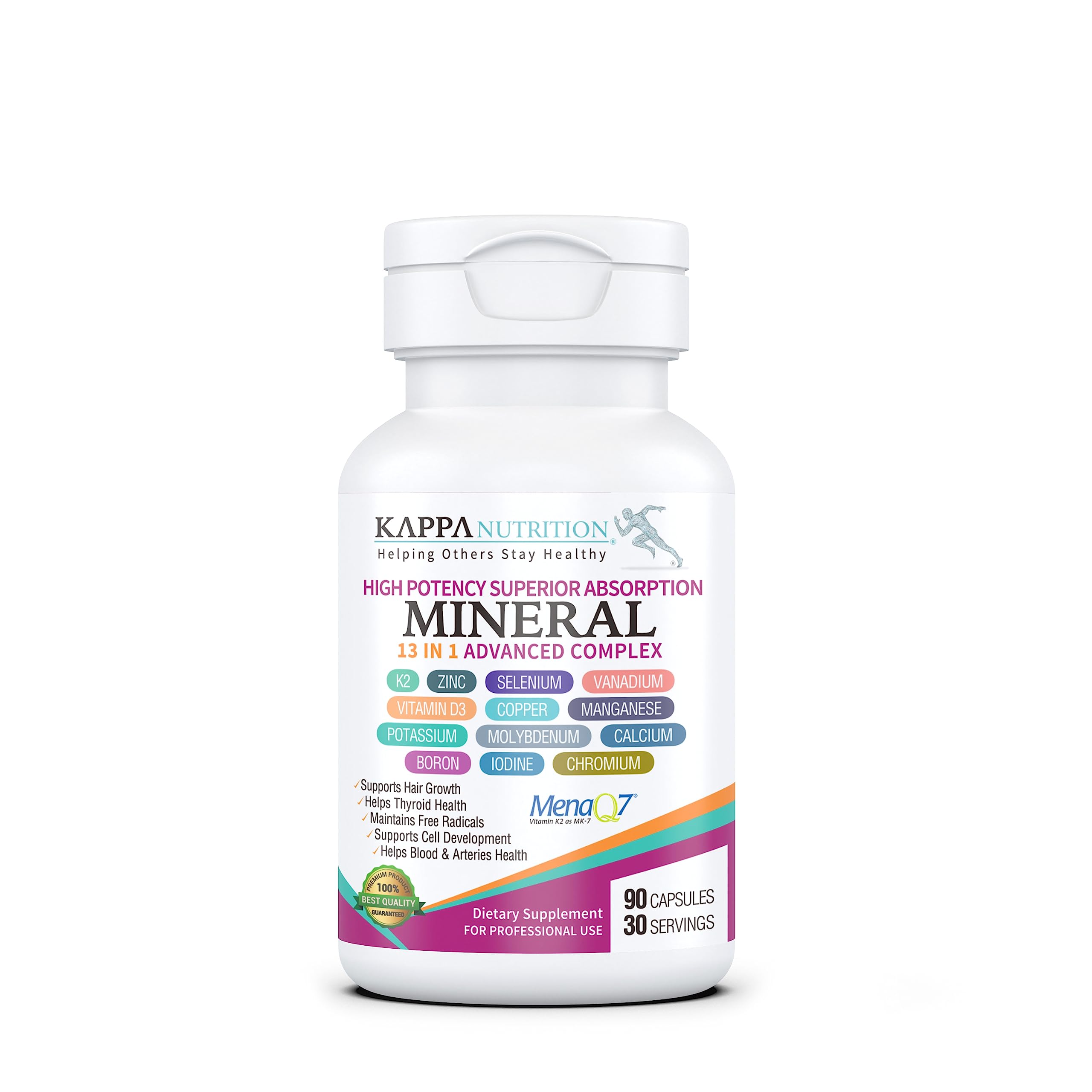 KAPPA NUTRITION (90 Capsules,Vitamin K2, Vitamin D3, Zinc, Selenium, Vanadium, Copper, Manganese, Potassium, Molybdenum, Calcium, Chromium, Iodine, Boron, Mineral 13 in 1 Advanced Complex, from