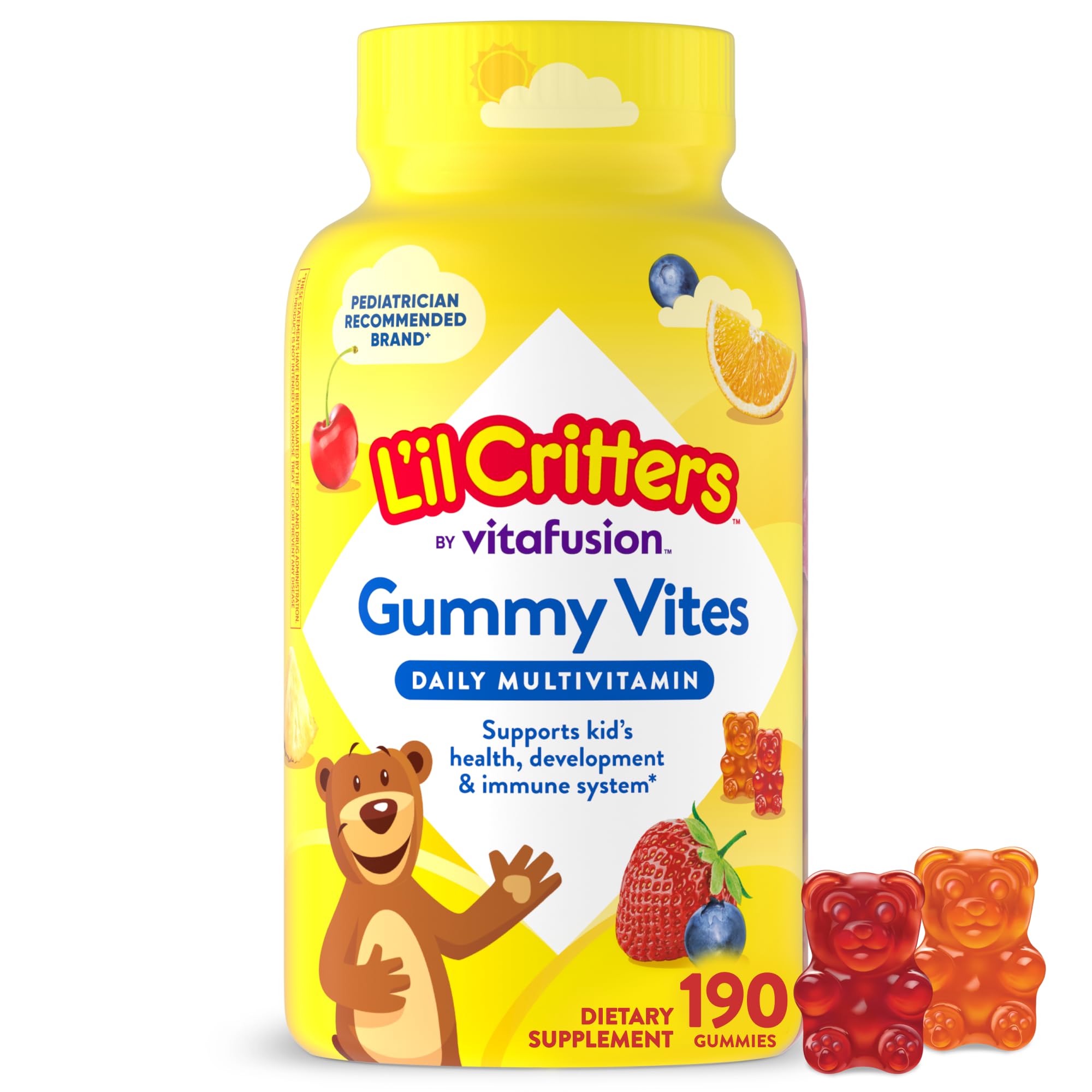L'il Critters Gummy Vites Kids Multivitamin | 190 Gummies with Vitamins A, B, C, D, E | Assorted Fruit Flavors | Gluten and Dairy Free Children's Daily Supplement