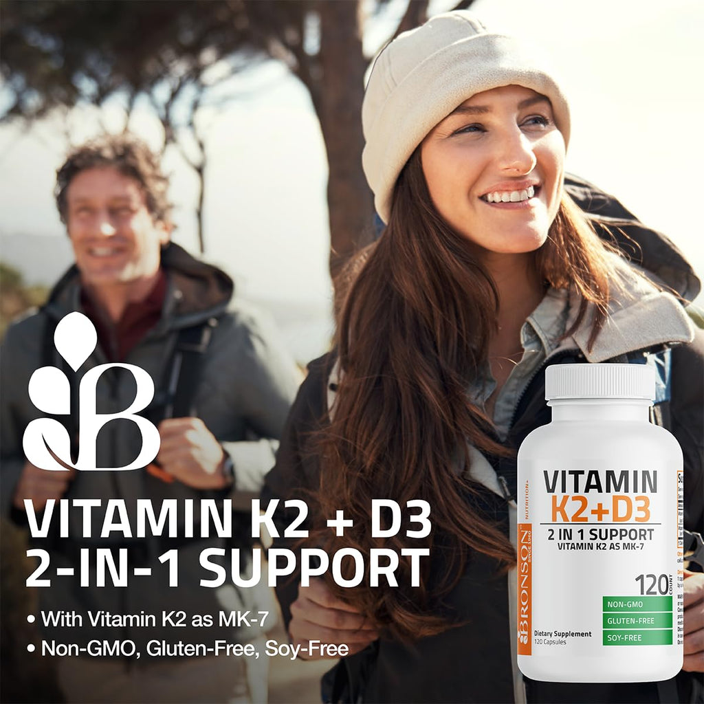 Bronson Vitamin K2 D3 (MK7) Supplement 2-in1 D3 & K2 Complex, 60 Capsules
