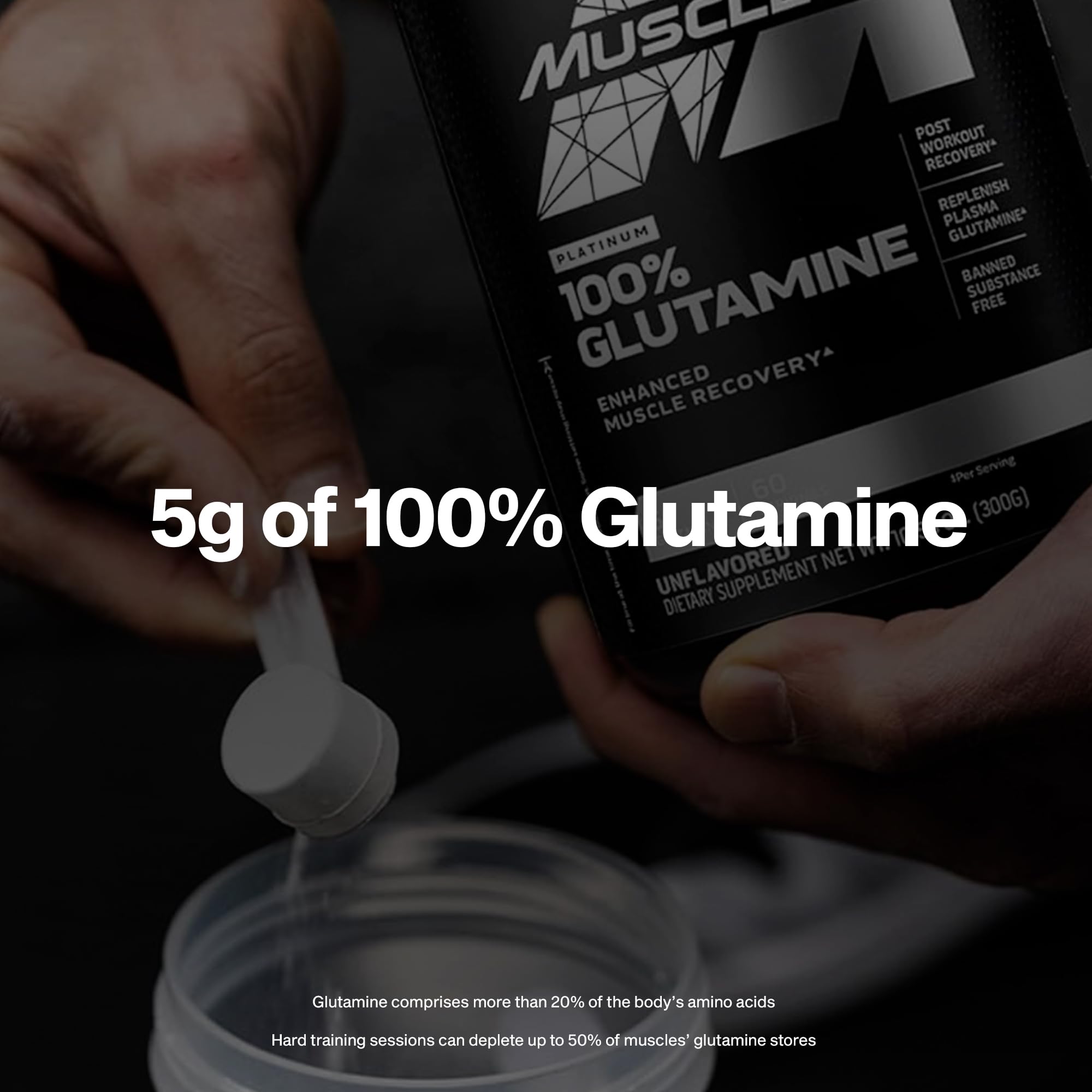 MuscleTech Glutamine Powder | 100% Pure L Glutamine Powder | Post Workout Recovery Drink | L-Glutamine Powder for Men & Women | Muscle Recovery | Unflavored (60 Servings)