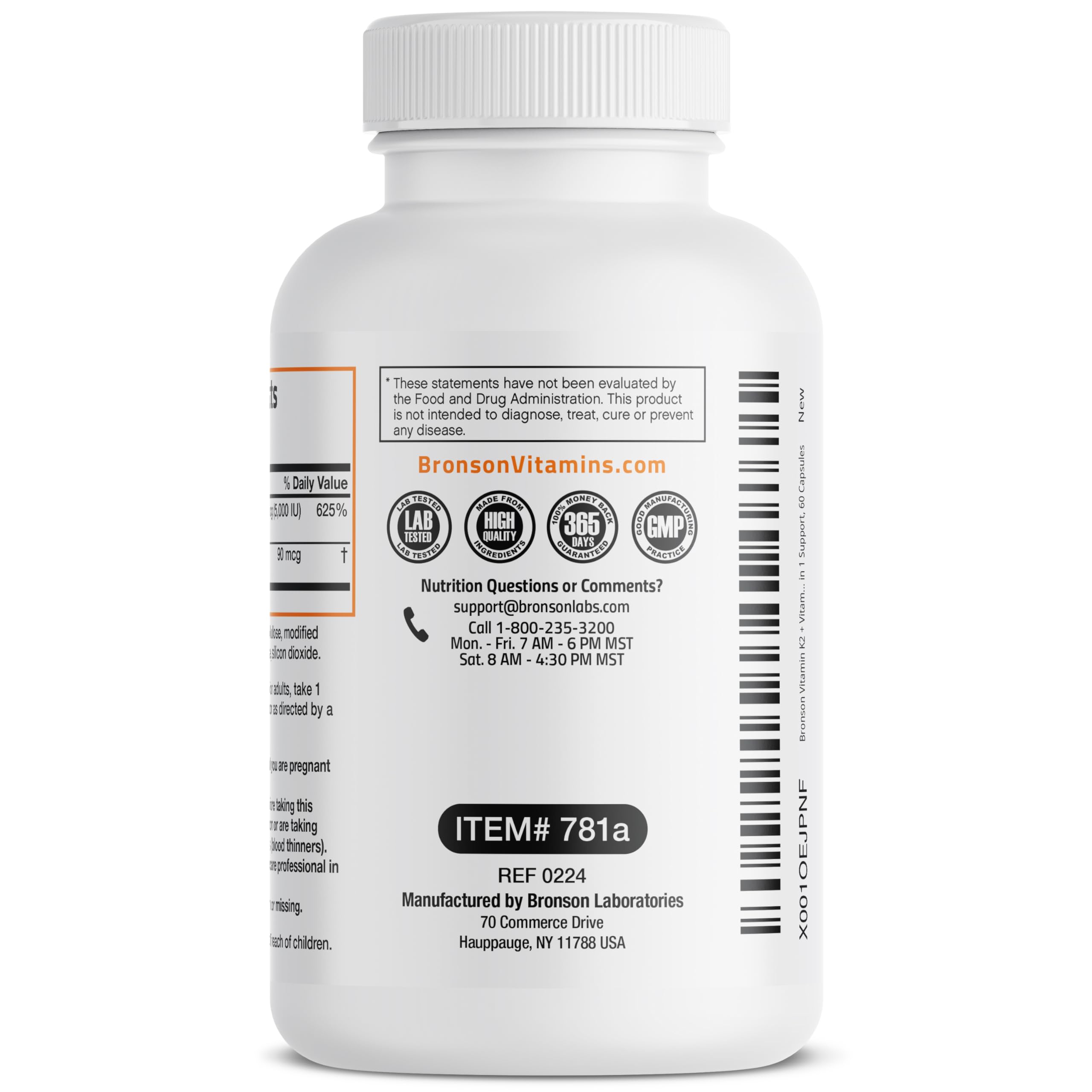 Bronson Vitamin K2 D3 (MK7) Supplement 2-in1 D3 & K2 Complex, 60 Capsules