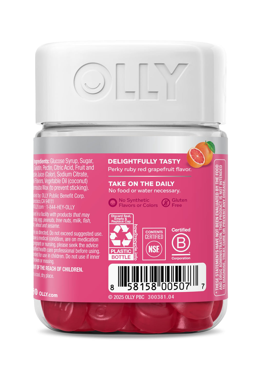 OLLY Hair Skin and Nails Gummies - Undeniable Beauty with Biotin 2500mcg Per 2 Gummies, Keratin & Vitamin C - Supports Healthy Hair, Skin, & Nails - Grapefruit Flavor - 60 Count