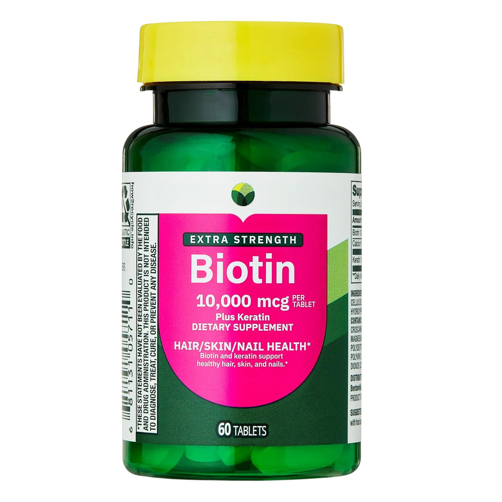 KP+ Biotin 10,000 mcg + Keratin | Supports Hair, Skin & Nail Health | Gluten Free | 60 Tablets | Pack of 1