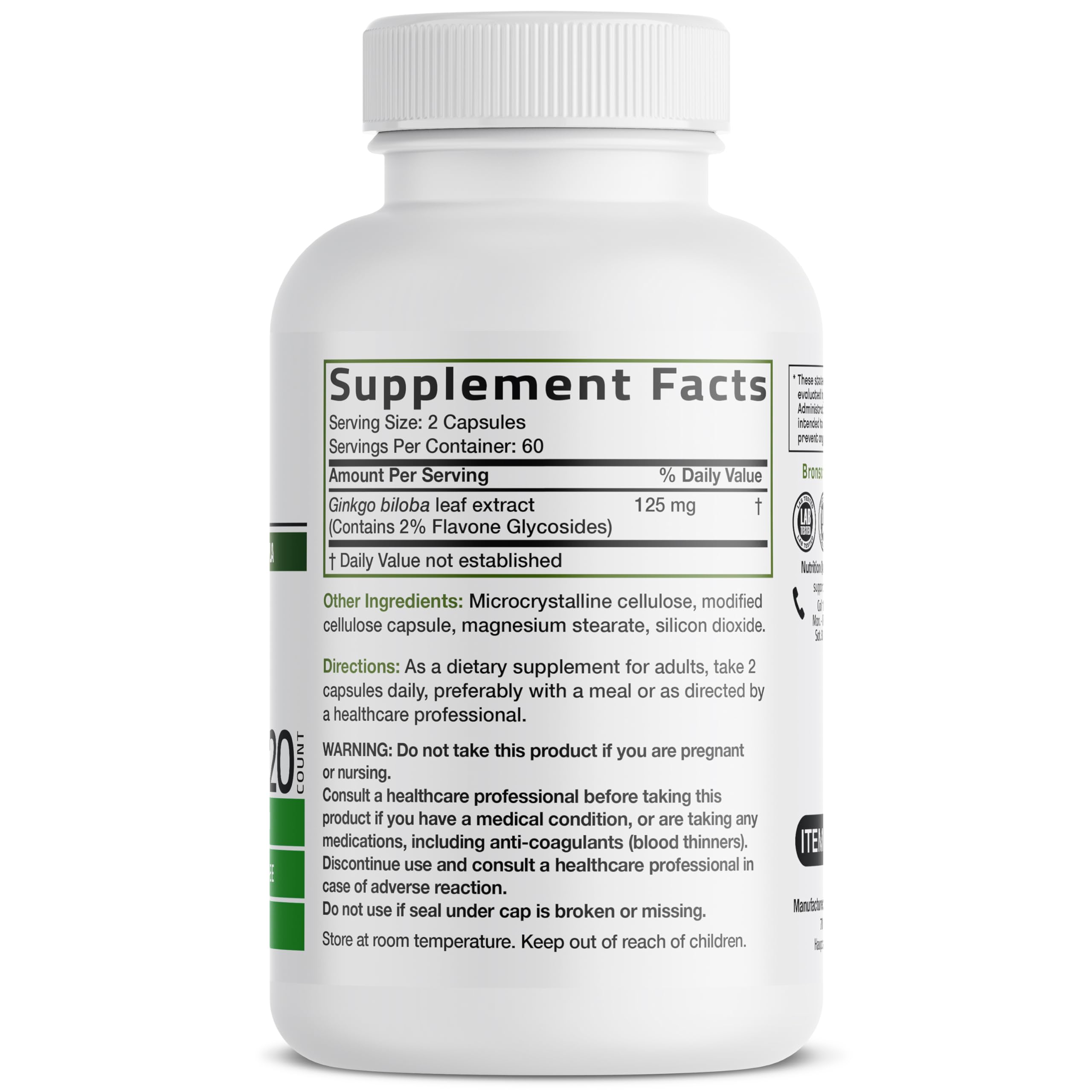 Bronson Ginkgo Biloba Extra Strength Brain & Memory Support 120 Capsules