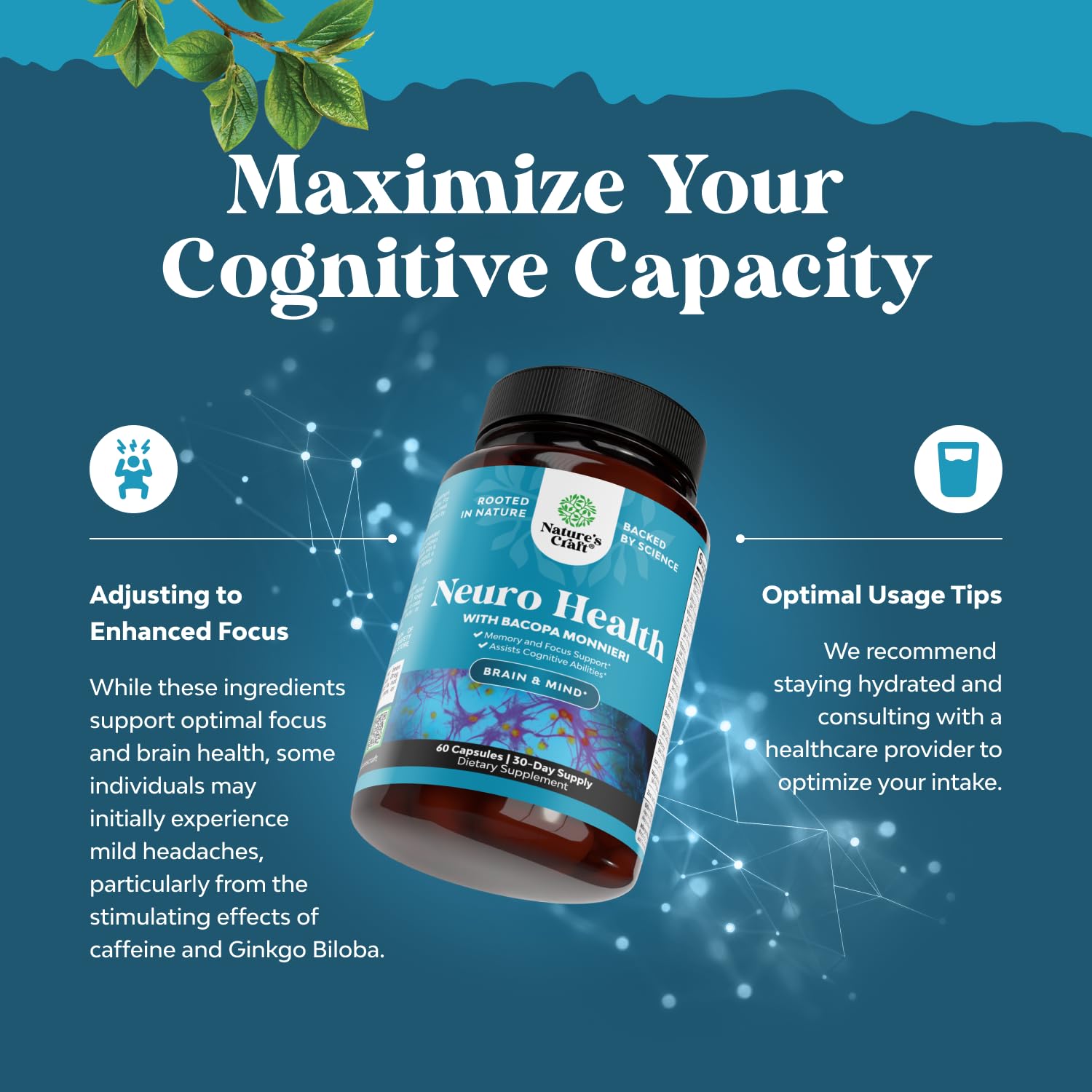 Nootropic Brain Supplement for Memory and Focus Support - Vitamins for Mental Support & Clarity with Bacopa Monnieri, VIT A, B6, Riboflavin, Niacin, Thiamin & Folate - Cognitive Complex - 60 Count