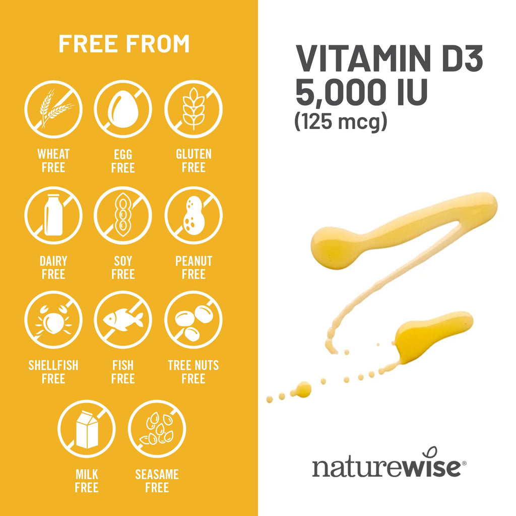 NatureWise Vitamin D3 5000iu (125 mcg) 30-Day Supply for Immune Support, Healthy Muscle Function, and Bone Health - Non-GMO, Gluten Free in Organic Extra Virgin Olive Oil, (Mini Softgel), 30 Count