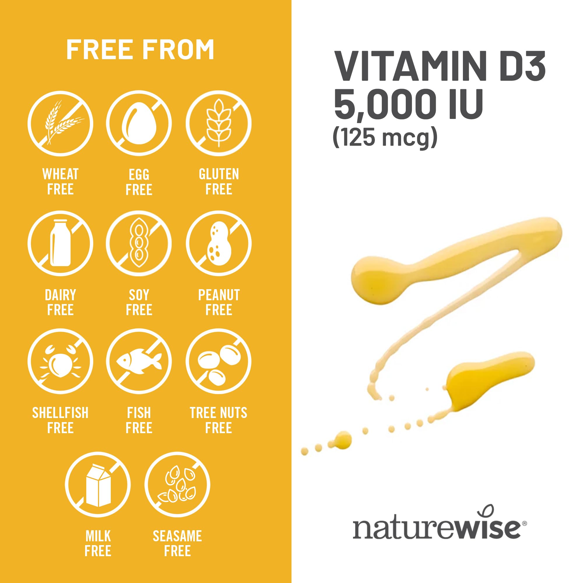 NatureWise Vitamin D3 5000iu (125 mcg) 30-Day Supply for Immune Support, Healthy Muscle Function, and Bone Health - Non-GMO, Gluten Free in Organic Extra Virgin Olive Oil, (Mini Softgel), 30 Count