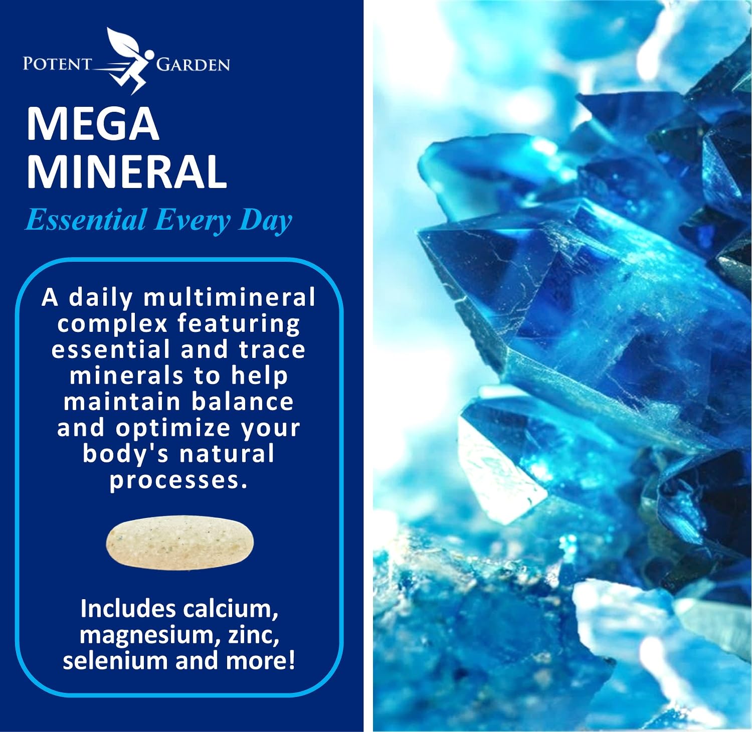 Potent Garden Mega Mineral Supplement Complete Mineral Complex with Calcium Magnesium Zinc Potassium Boron Selenium Chromium & 72 Trace Minerals Iron Free Calcium Supplement -100 Pills