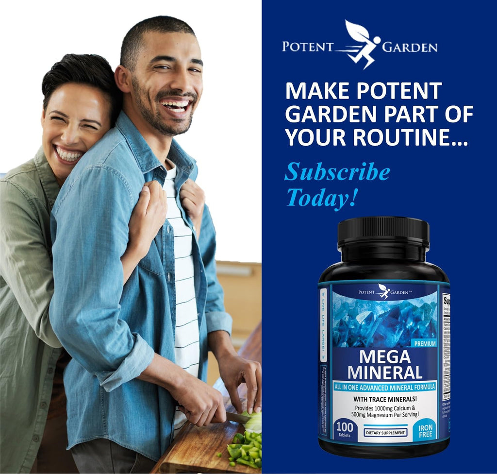 Potent Garden Mega Mineral Supplement Complete Mineral Complex with Calcium Magnesium Zinc Potassium Boron Selenium Chromium & 72 Trace Minerals Iron Free Calcium Supplement -100 Pills