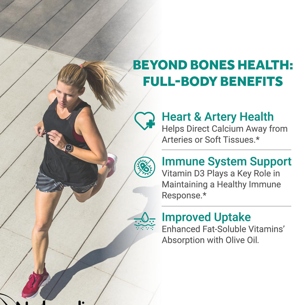 Naturalis Vegan Vitamin D3+K2 from Algae | 5000 IU D3 with 120mcg MK7 | Vegan Society Certified,Sustainably Sourced,Better Than Animal Derived | Better Support for Bone & Immune Health* | 60 Softgels