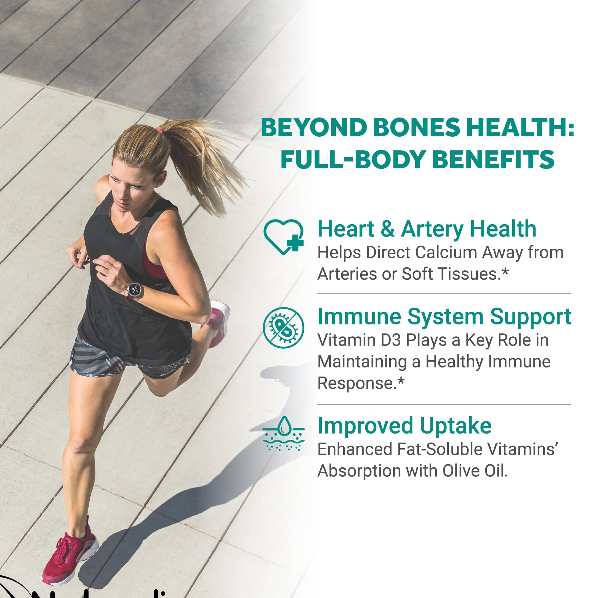 Naturalis Vegan Vitamin D3+K2 from Algae | 5000 IU D3 with 120mcg MK7 | Vegan Society Certified,Sustainably Sourced,Better Than Animal Derived | Better Support for Bone & Immune Health* | 60 Softgels