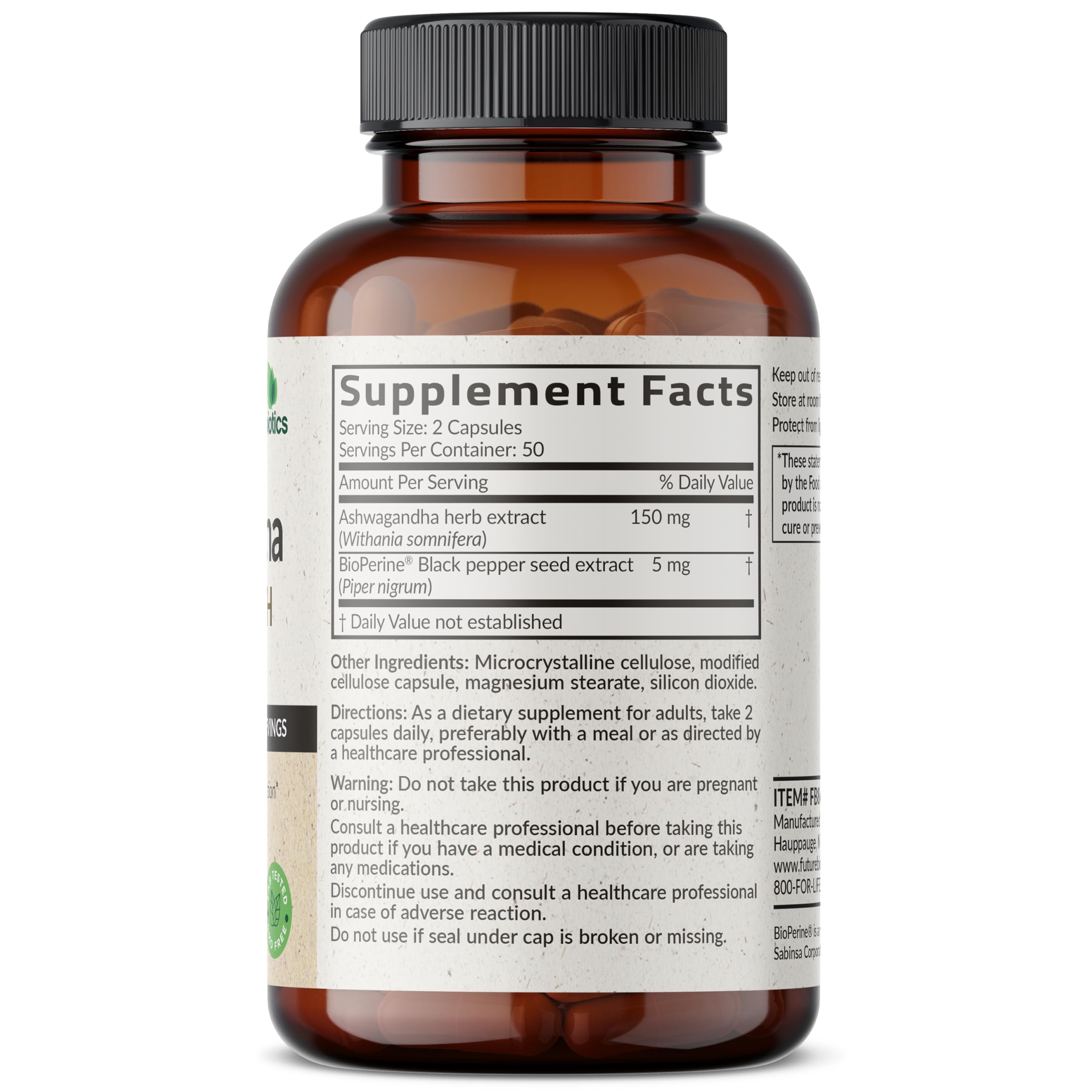 Futurebiotics Ashwagandha Extra Strength Stress & Mood Support 100 Capsules