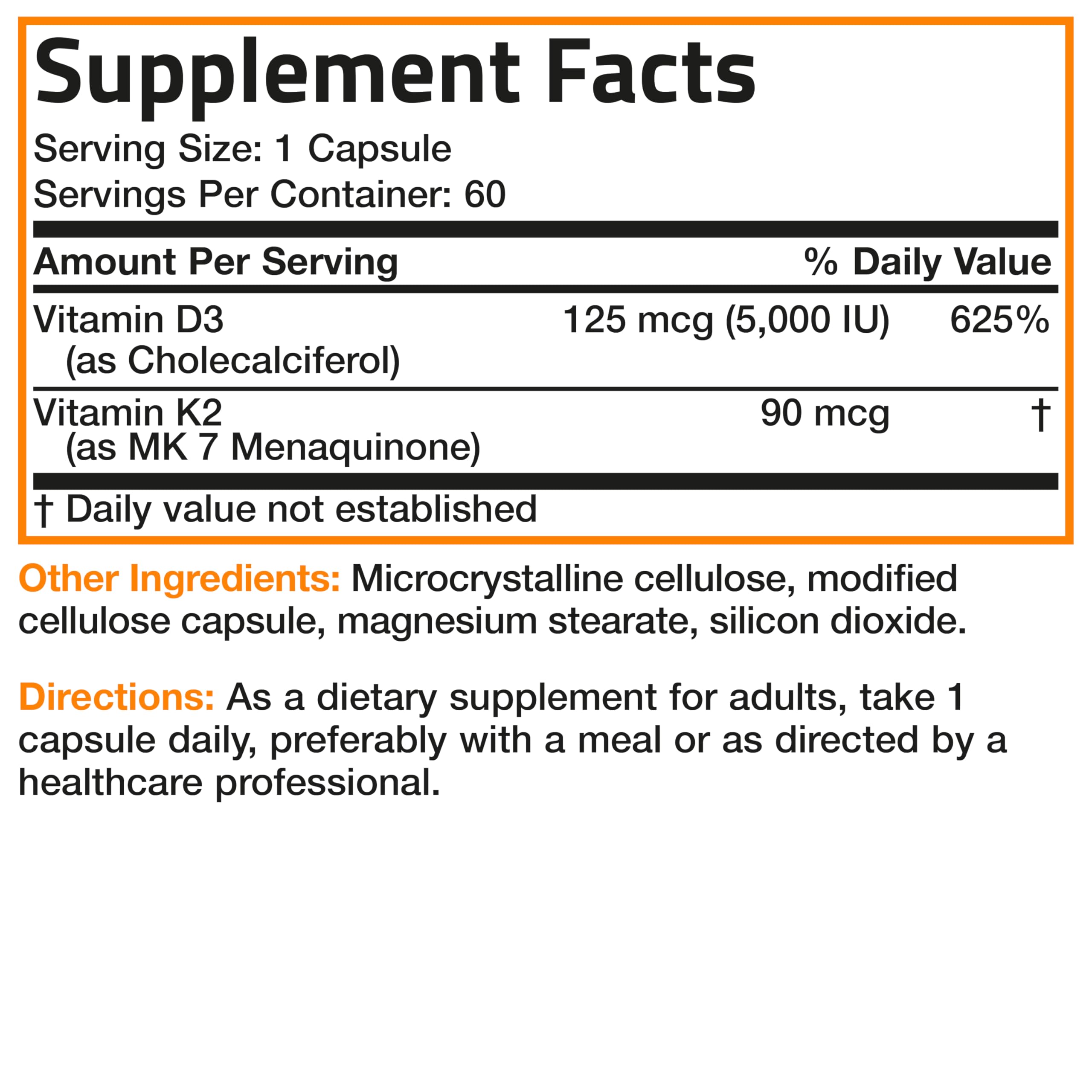 Bronson Vitamin K2 D3 (MK7) Supplement 2-in1 D3 & K2 Complex, 60 Capsules