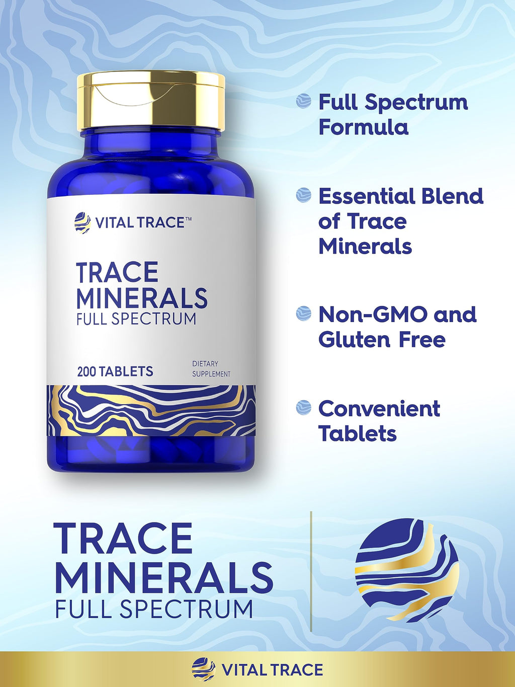 Carlyle Trace Minerals | 200 Tablets | Full Spectrum Supplement | Non-GMO & Gluten Free Complex | by Vital Trace