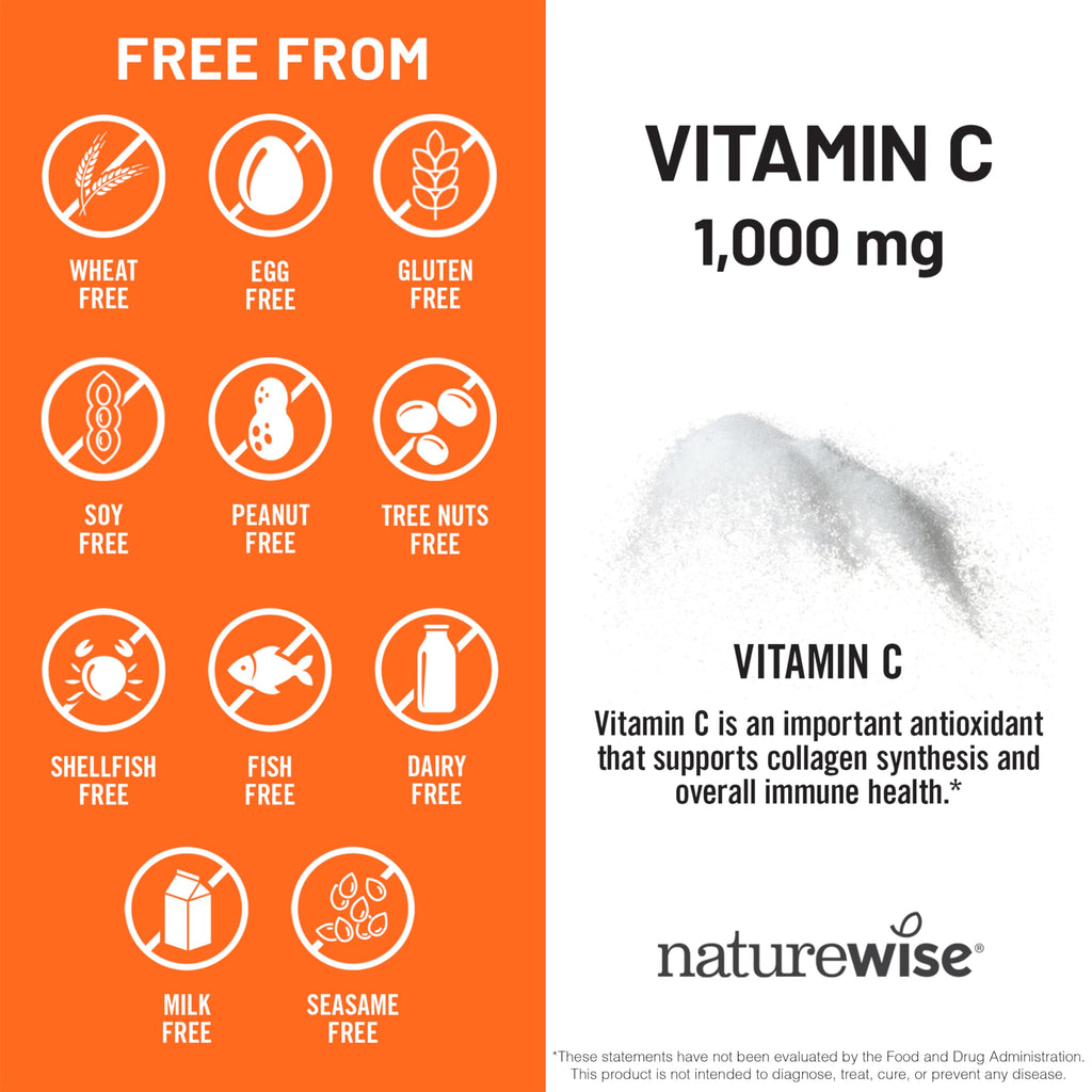 NatureWise Vitamin C 1000mg Capsules - Extra Strength Vegan Vitamin C for Daily Antioxidant & Immune Support - Non-GMO, USA Manufactured - 120 Capsules[120-Day Supply]