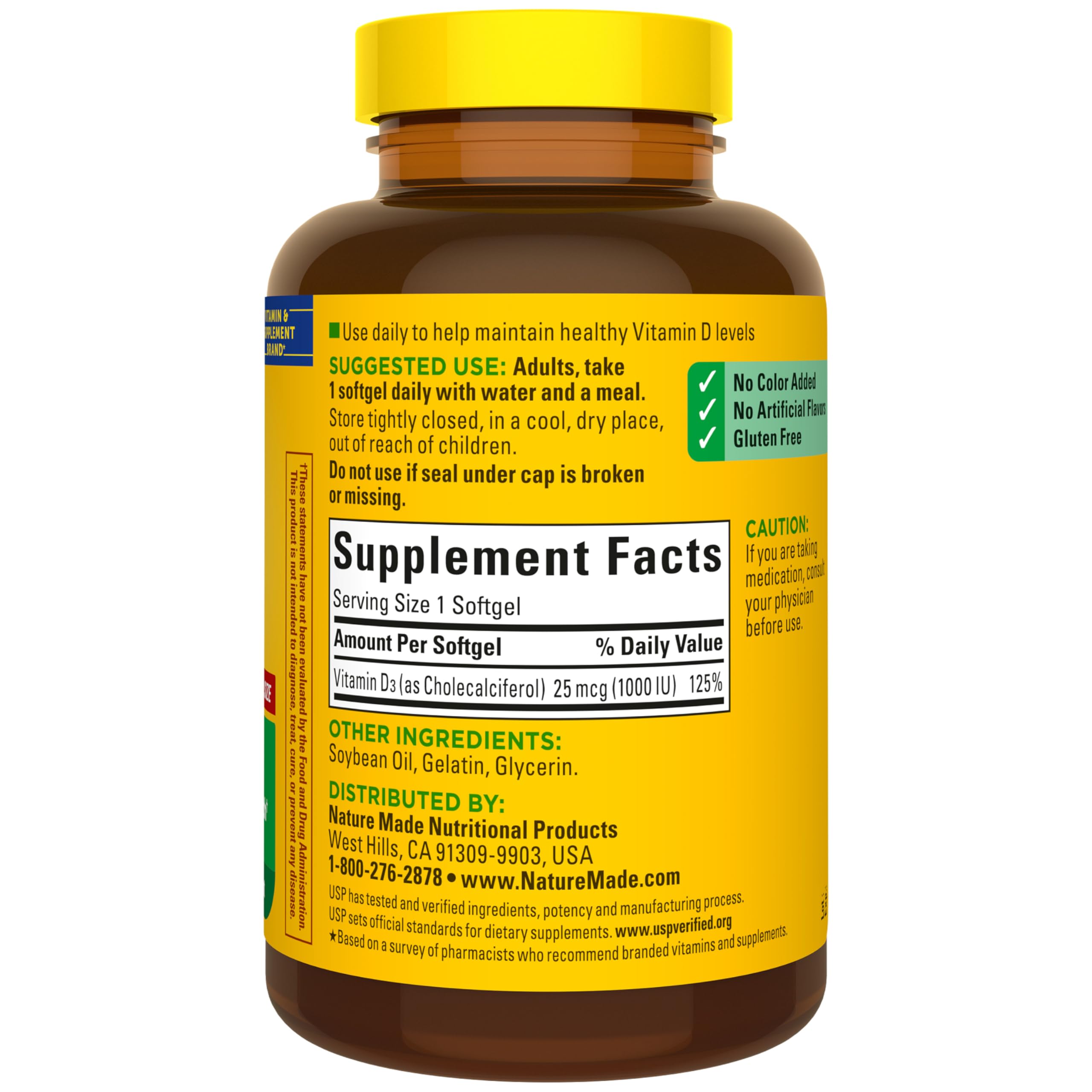 Nature Made Vitamin D3 1000 IU (25 mcg), Vitamin D Supplement for Bone, Teeth, Muscle and Immune Health Support, 300 Softgels, 300 Day Supply