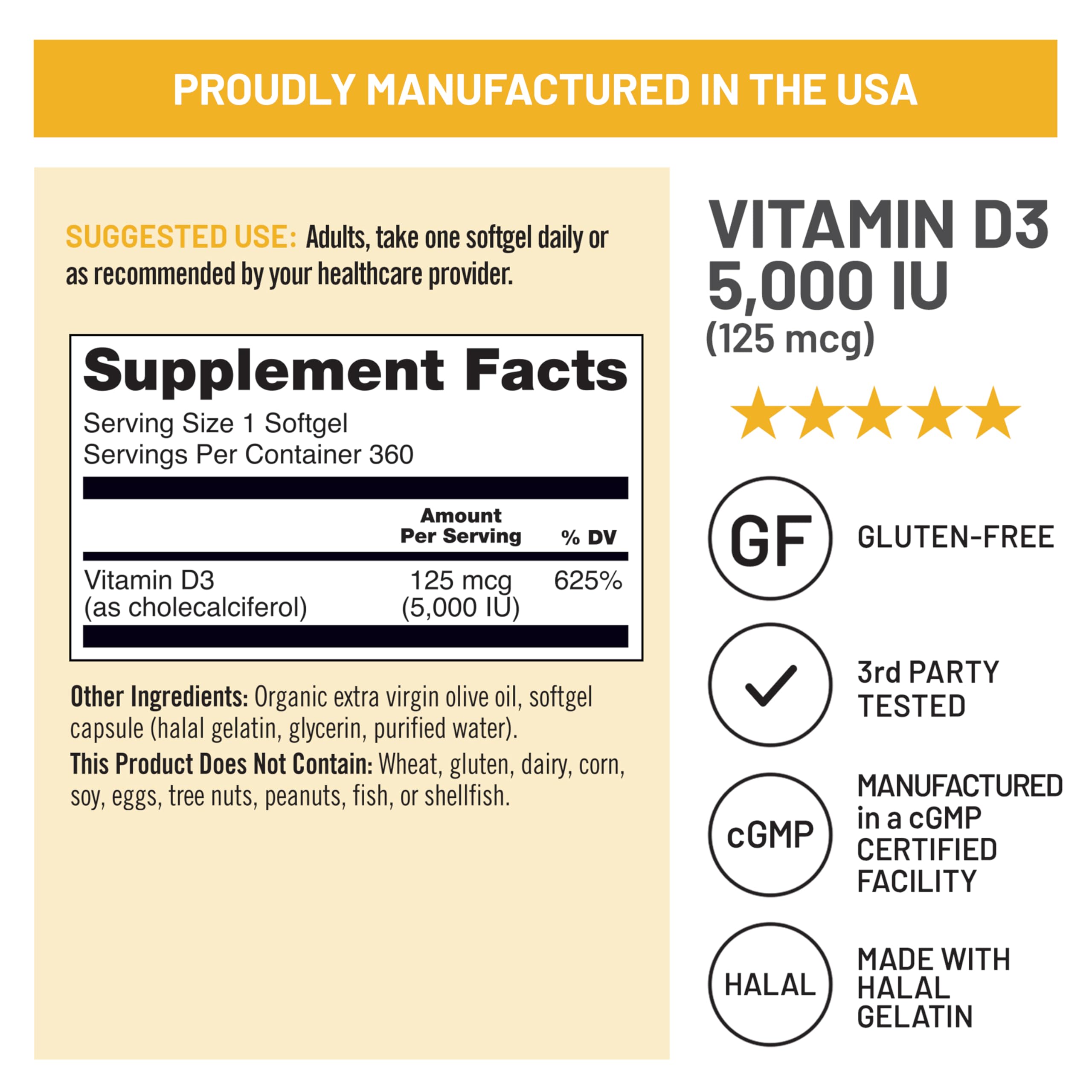 NatureWise Vitamin D3 5000iu (125 mcg) 1 Year Supply for Immune Support, Healthy Muscle Function, and Bone Health, Gluten Free in Organic Extra Virgin Olive Oil, (Mini Softgel), 360 Count