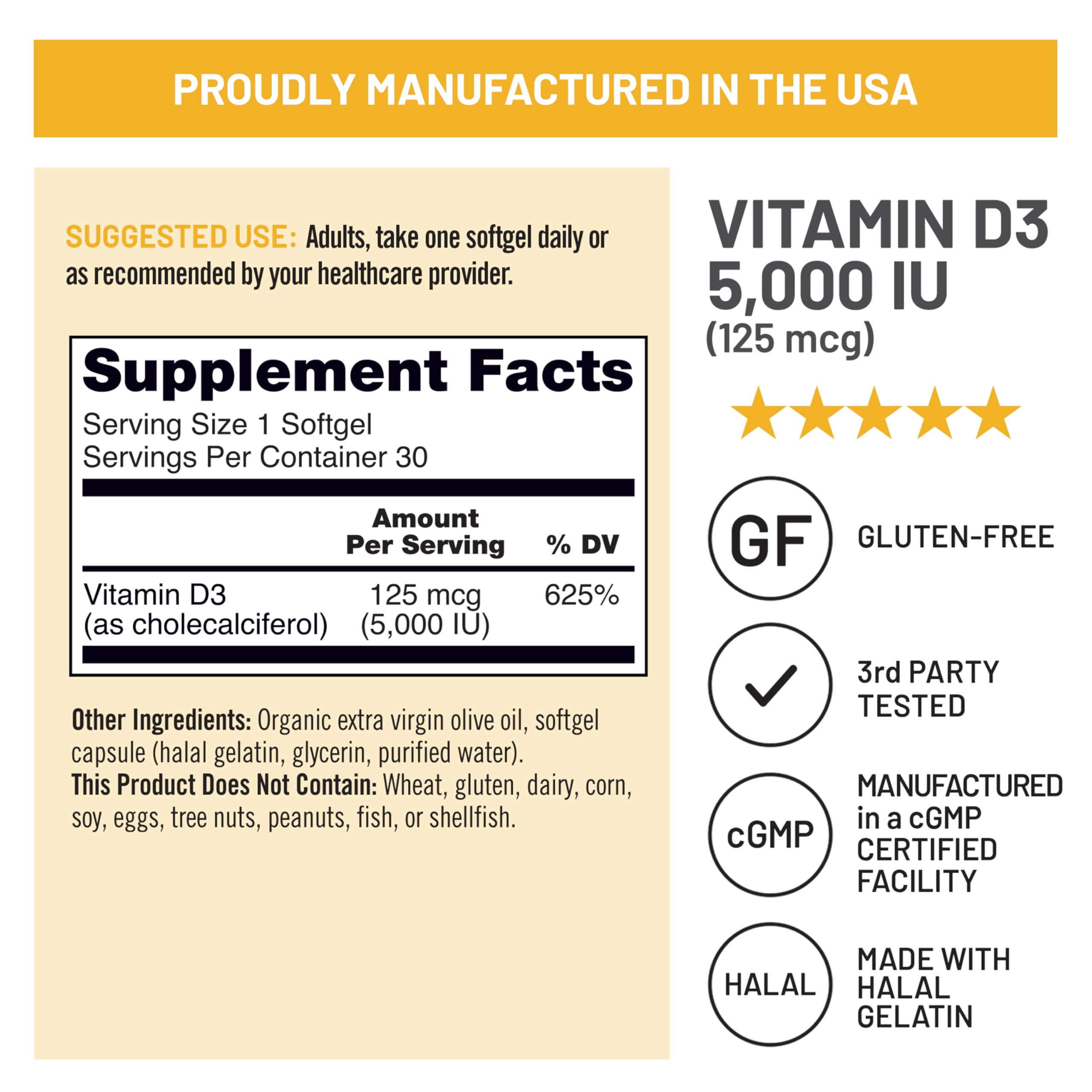 NatureWise Vitamin D3 5000iu (125 mcg) 30-Day Supply for Immune Support, Healthy Muscle Function, and Bone Health - Non-GMO, Gluten Free in Organic Extra Virgin Olive Oil, (Mini Softgel), 30 Count