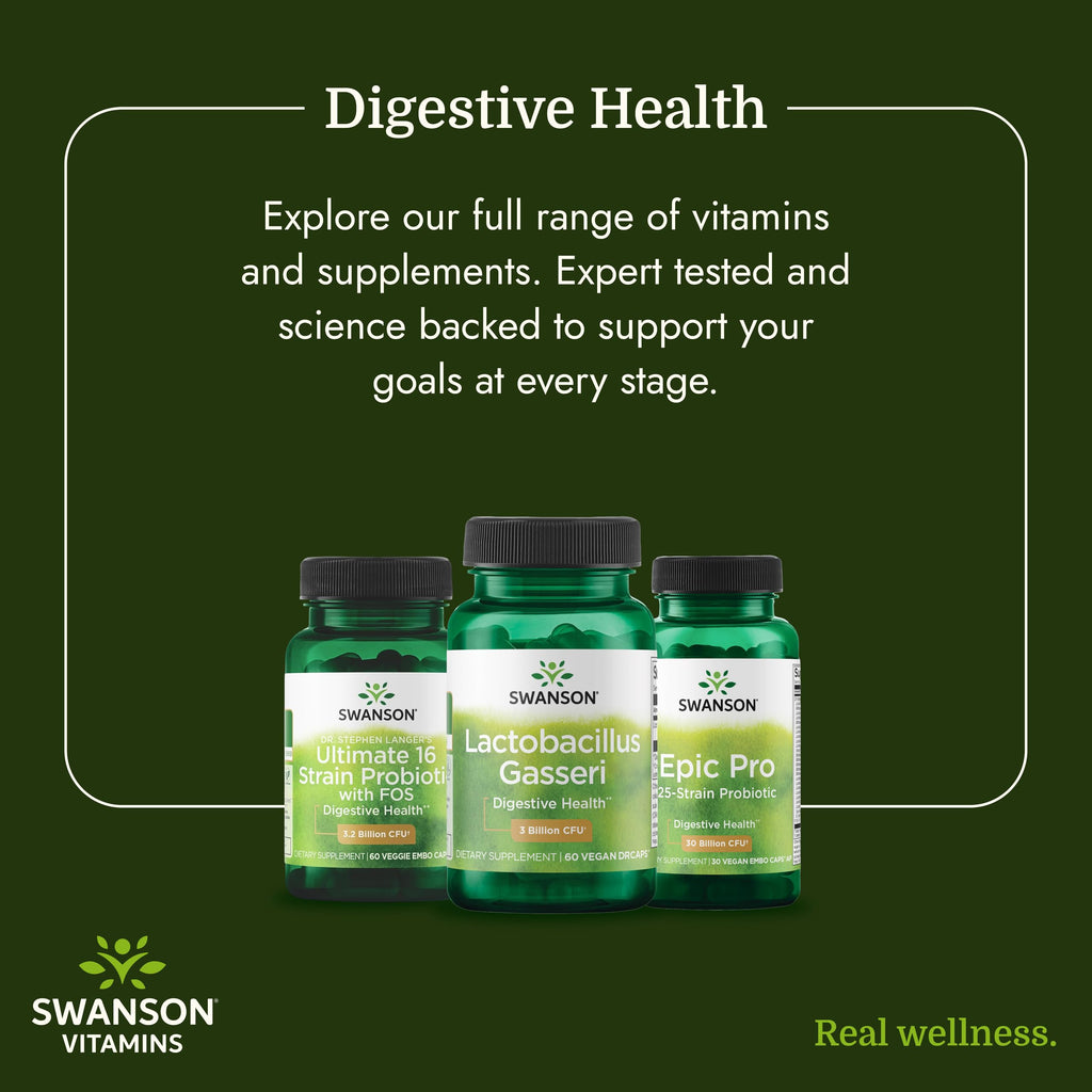 Swanson Lactobacillus Gasseri Probiotic for Adults Seeking Digestive and Metabolic Support with 3 Billion CFU - Acid-Resistant, No Refrigeration (60 Vegan Capsules)