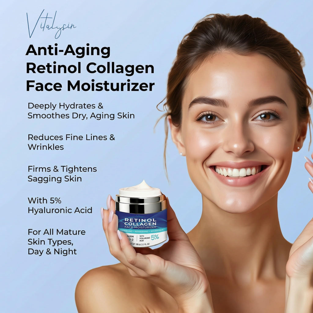 Face Moisturizer for Aging Skin: Wrinkle Cream for Older Women and Men 50 and 60 plus with Retinol, Collagen and Hyaluronic Acid – Facial Moisturizer for Mature Skin, 1.7 fl. Oz (Medium, Unscented)