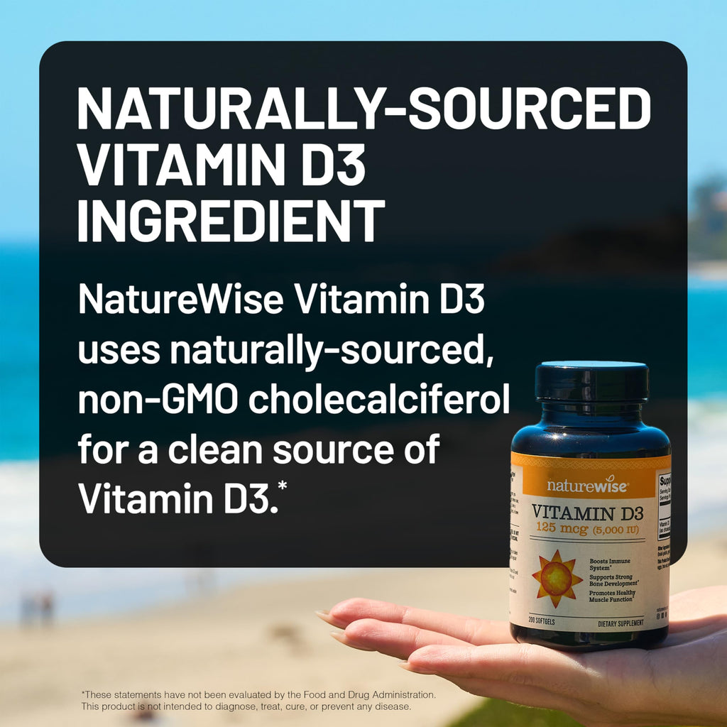 NatureWise Vitamin D3 5000iu (125 mcg) 1 Year Supply for Immune Support, Healthy Muscle Function, and Bone Health, Gluten Free in Organic Extra Virgin Olive Oil, (Mini Softgel), 360 Count