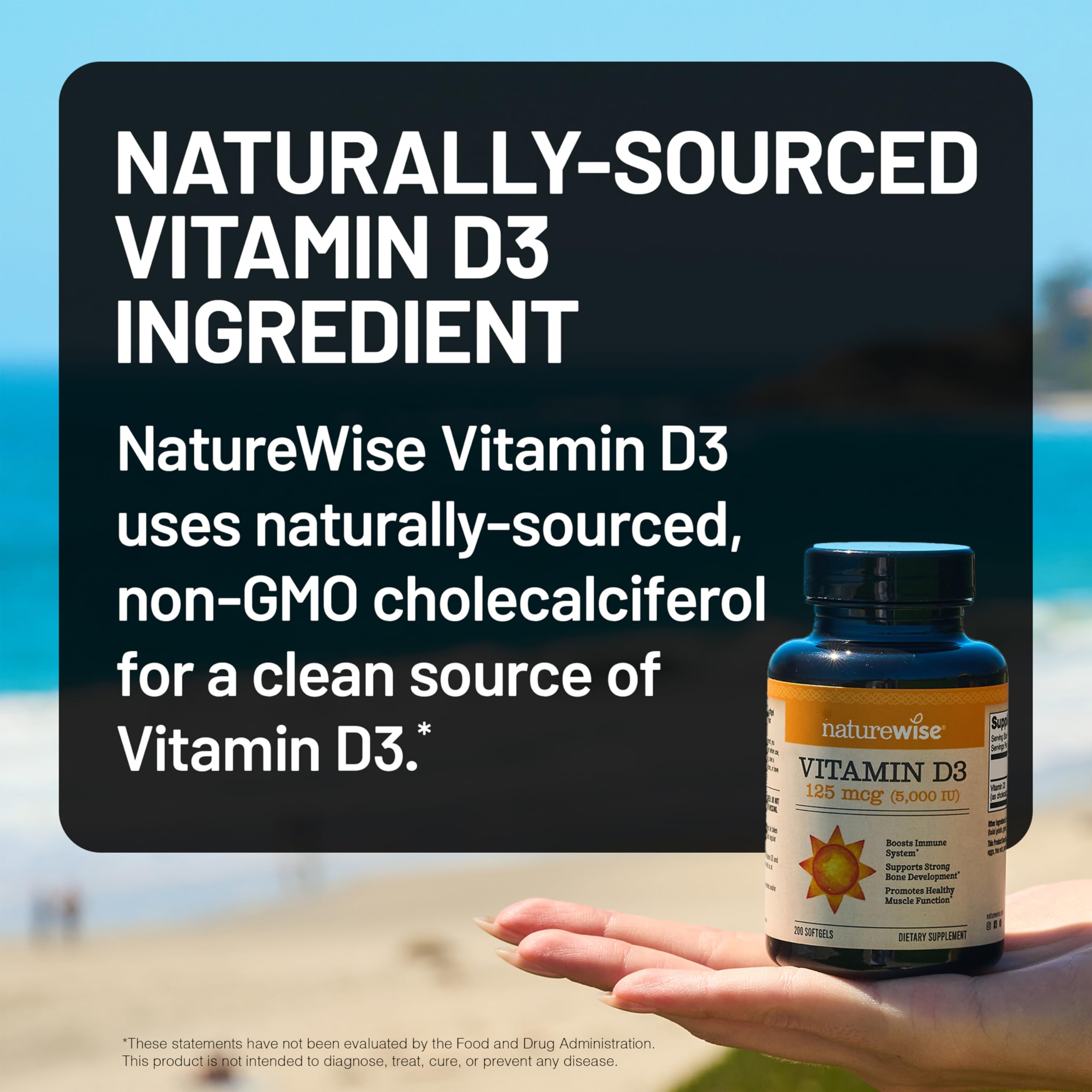 NatureWise Vitamin D3 5000iu (125 mcg) 30-Day Supply for Immune Support, Healthy Muscle Function, and Bone Health - Non-GMO, Gluten Free in Organic Extra Virgin Olive Oil, (Mini Softgel), 30 Count
