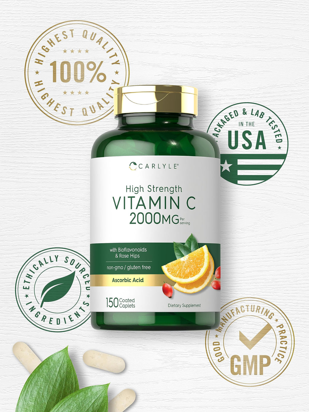 Carlyle Vitamin C 2000mg | with Rose Hips | 150 Caplets