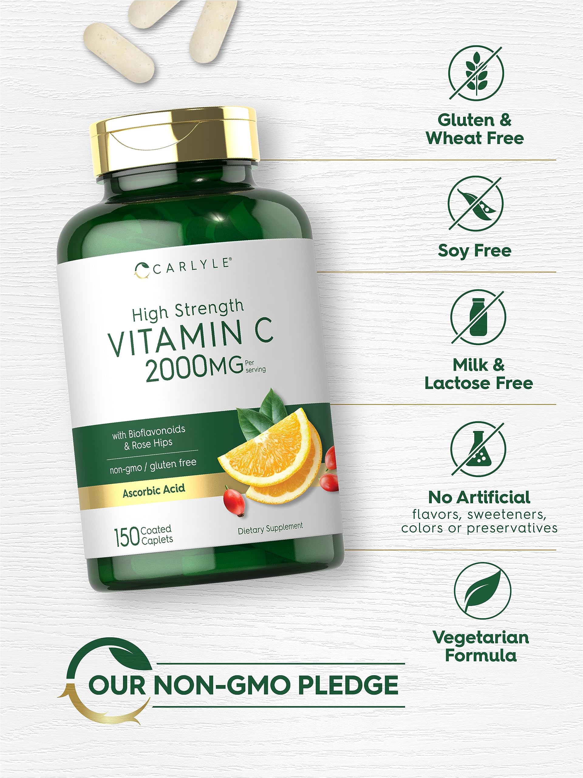 Carlyle Vitamin C 2000mg | with Rose Hips | 150 Caplets